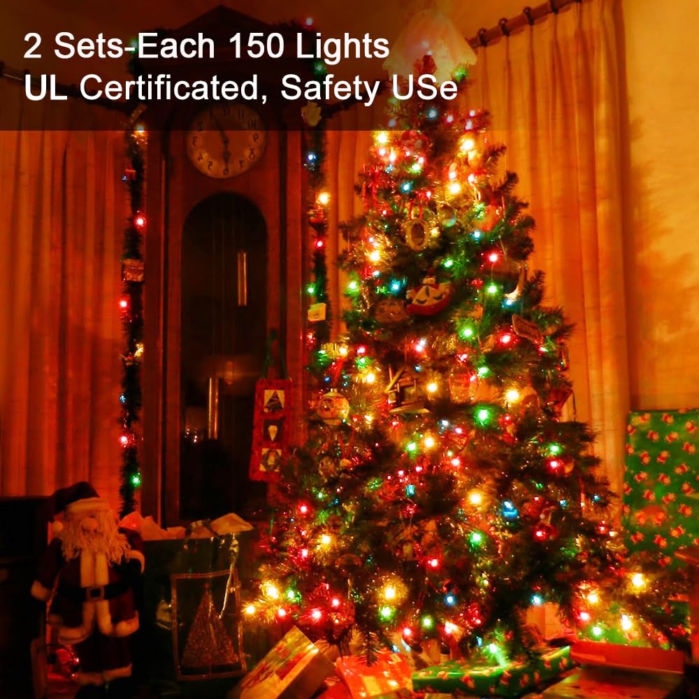 Brizled Colored Christmas Lights, 300 Count 69.6Ft Incandescent Christmas Lights, Connectable 120V Ul Certificated Christmas String Lights, Mini Light Set White Wire For Xmas Tree Holiday Party Decor