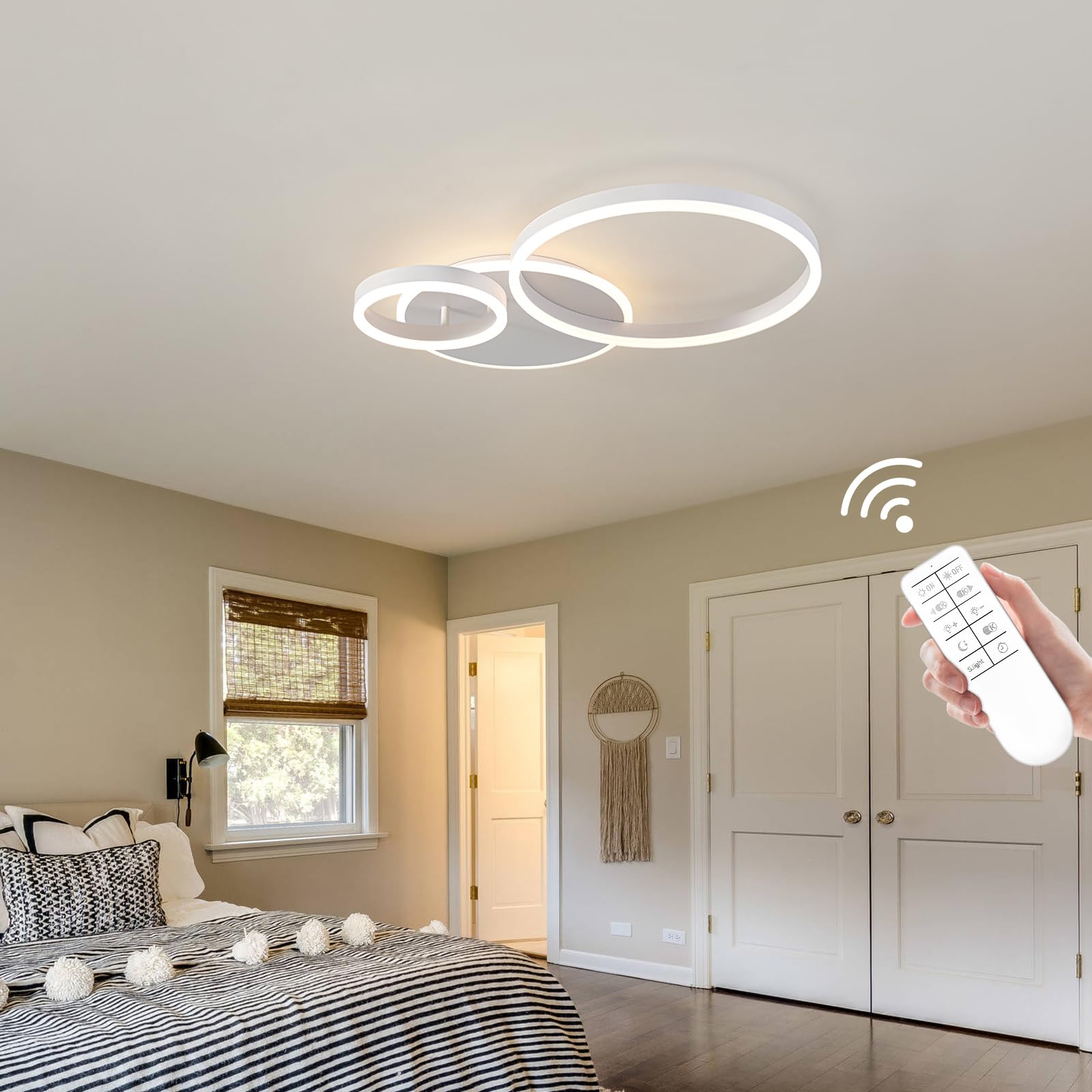 ONEELDY Modern Chandelier Lamp, Dimmable 3-Light LED Flush Mount, 25.59in White, Ideal for Small Room, Kitchen, Bedroom