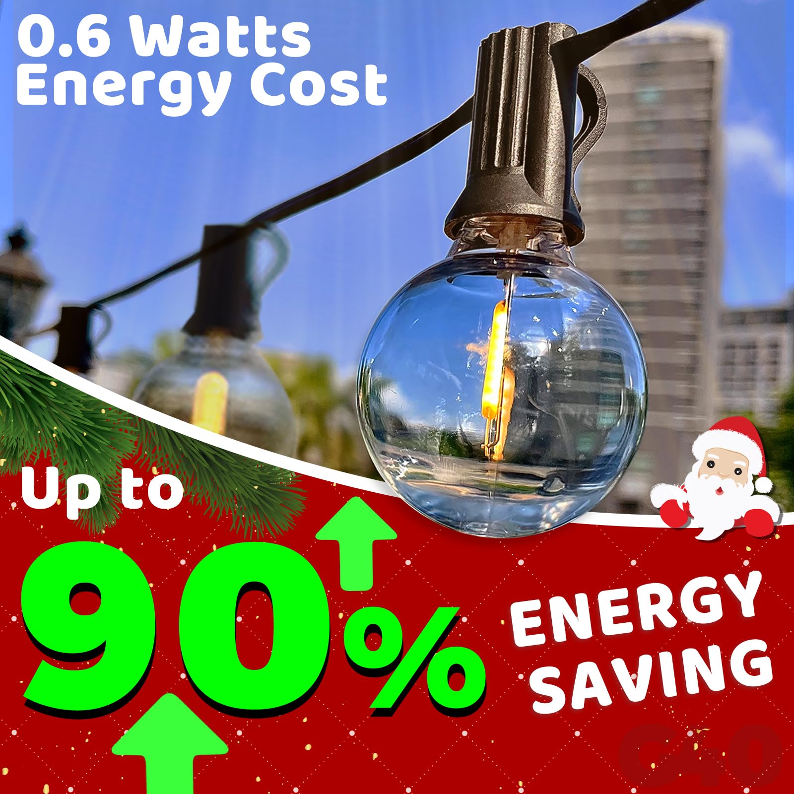 10Ft Led Outdoor String Lights - Waterproof Patio Lights Shatterproof G40 Edison Globe Bulb, Connectable Hanging Outdoor String