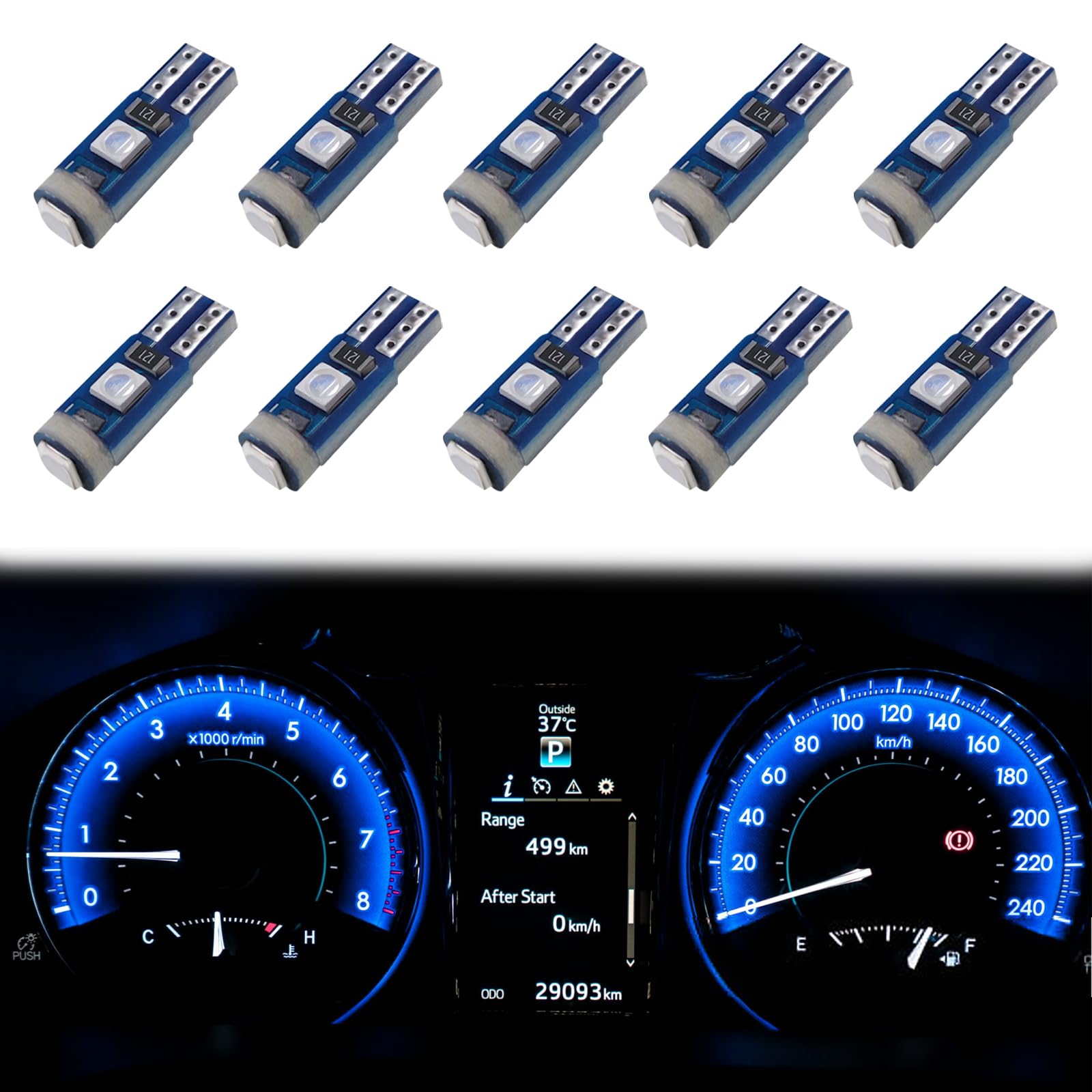 ecocstm 12 PCS T5 LED Bulbs  74 73 37 2721 Instrument Cluster Light Bulb  12 Volt Bright Canbus Error Free LED Dashboard Light Bulb  3030 SMD Automotive Replacement Bulbs (Blue)