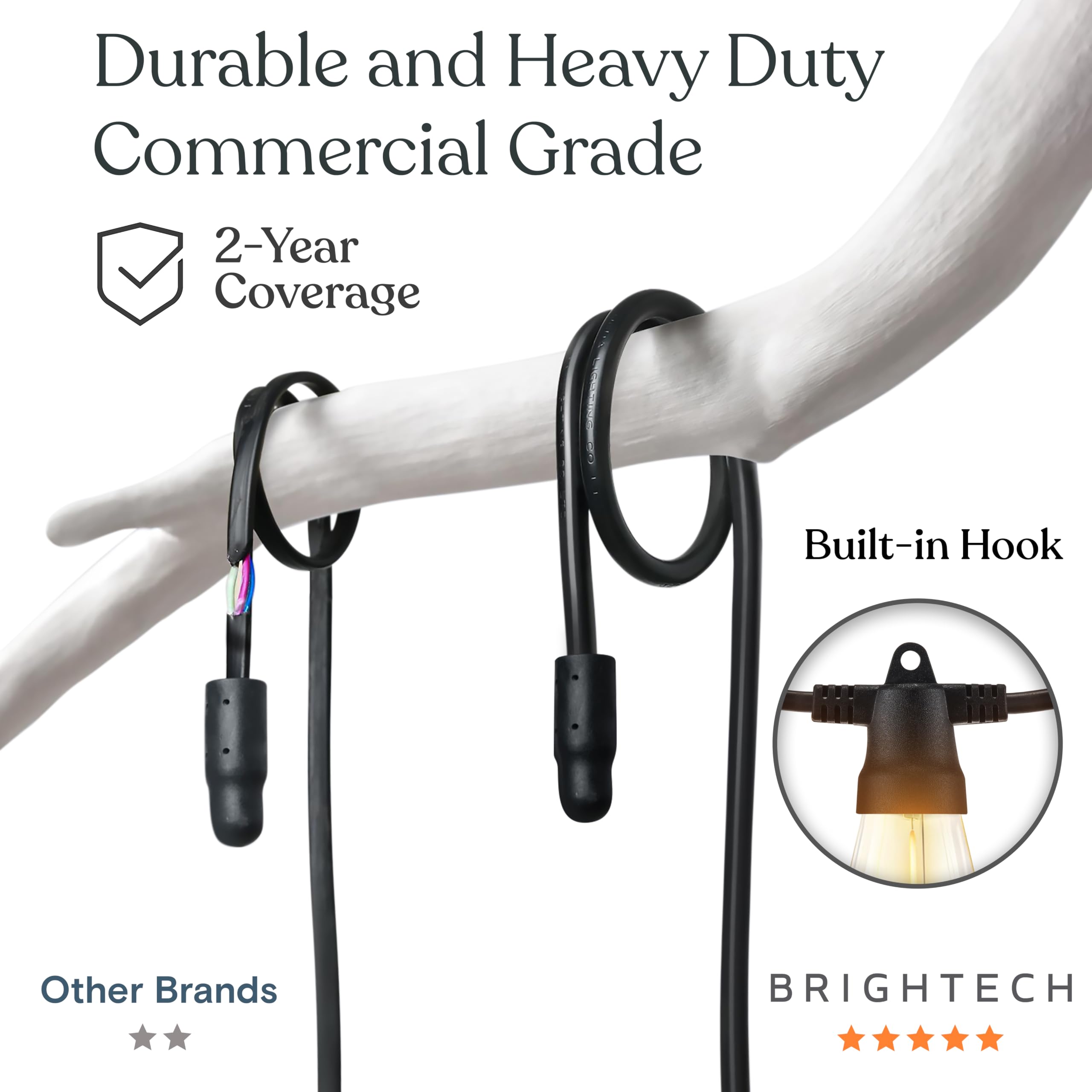 Brightech Ambience Pro Super Bright Solar - 48Ft Remote Control Outdoor String Lights With 15 Shatterproof S14 Bulbs, Commercial