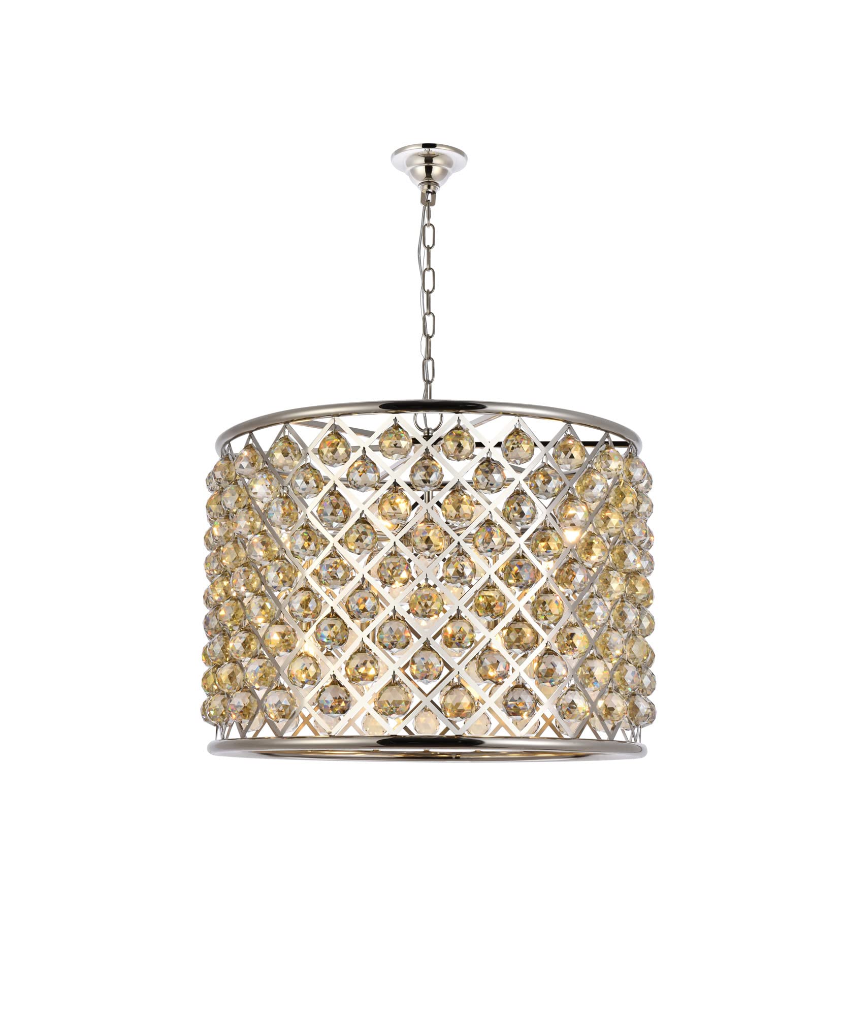 Elegant Lighting 8-Light Pendant Lamp, Polished Nickel, 27.5inLx27.5inWx21inH, Royal Cut Golden Teak Crystals, Model 1206D27PN