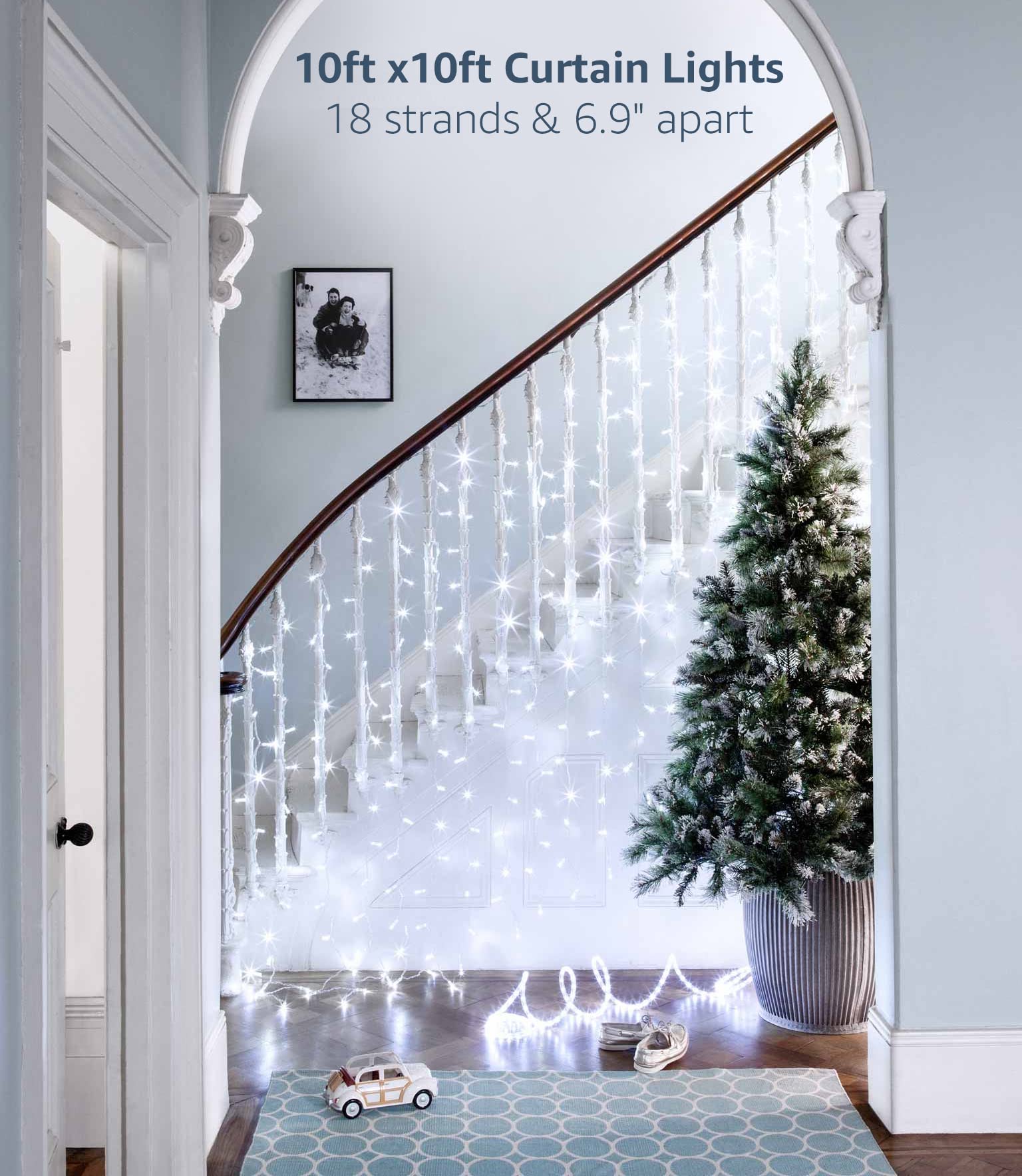 Lighting Ever Curtain Lights Cool White, 306 Led Plug In Hanging Fairy String Lights For Bedroom Wall, Indoor Outdoor Backdrop Lights For Wedding Party Patio (10X10Ft, 18 Strings 6.9&quot; Apart)