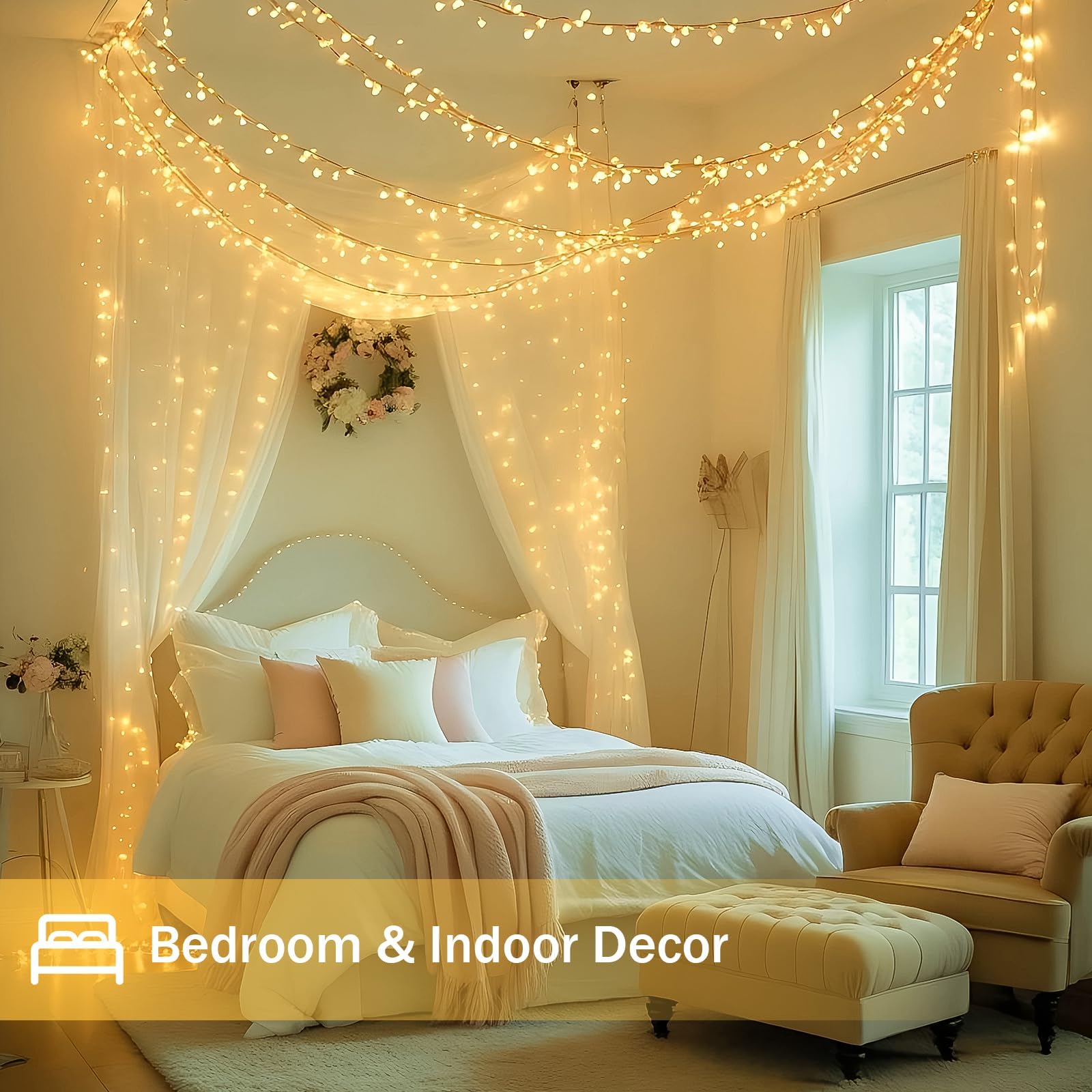 Christmas Lights Indoor Outdoor  Clear Wire 66Ft 200 Led String Lights For Bedroom  13 Modes Twinkle Fairy String Lights For Xmas Tree Wedding Party Bedroom Garden Decorations (Warm White)