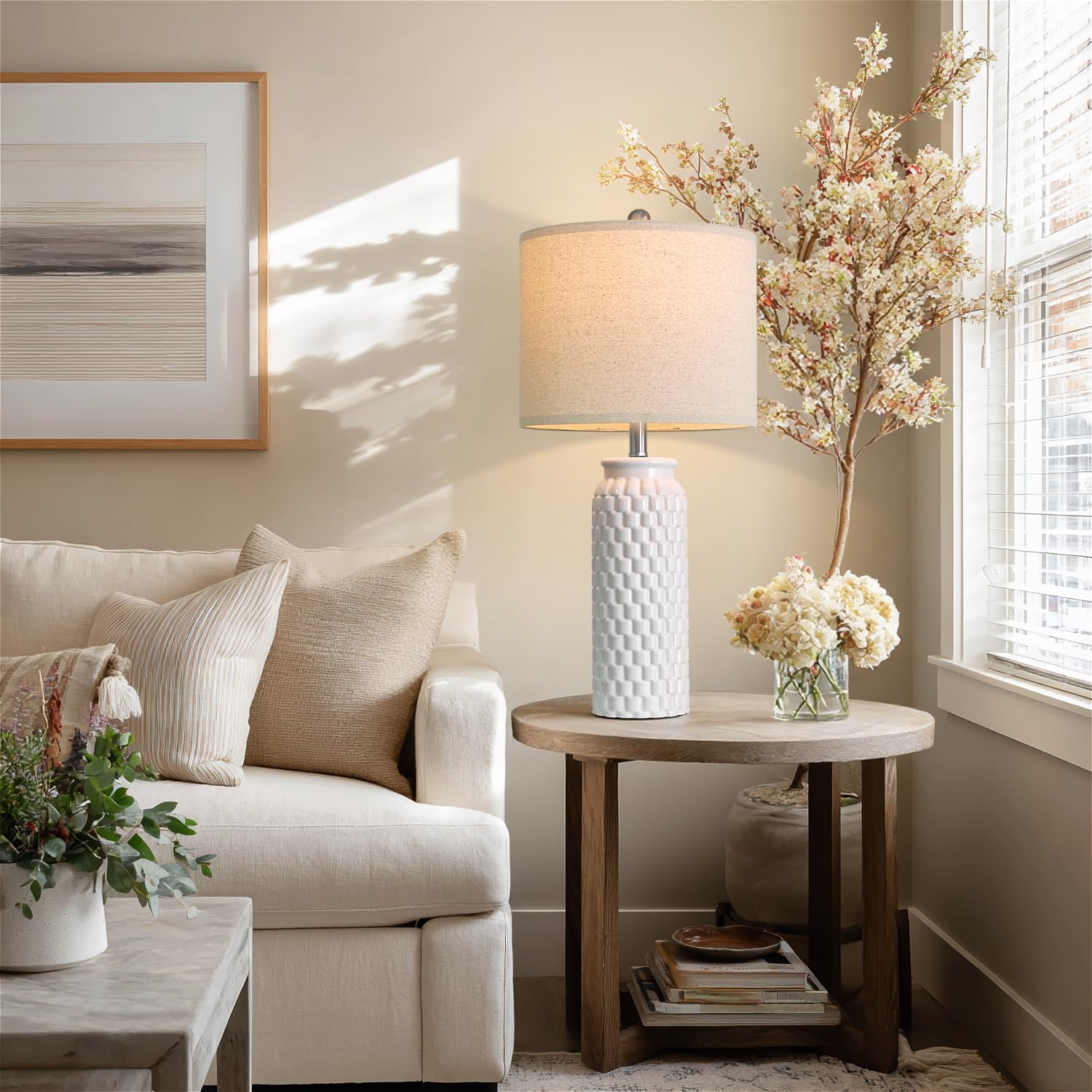 Usumkky 27 White Modern Ceramic Living Room Lamps Bedside Lamp Set Of 2 For Bedroom Decor Farmhouse Table Lamp For Living Room Office Dorm