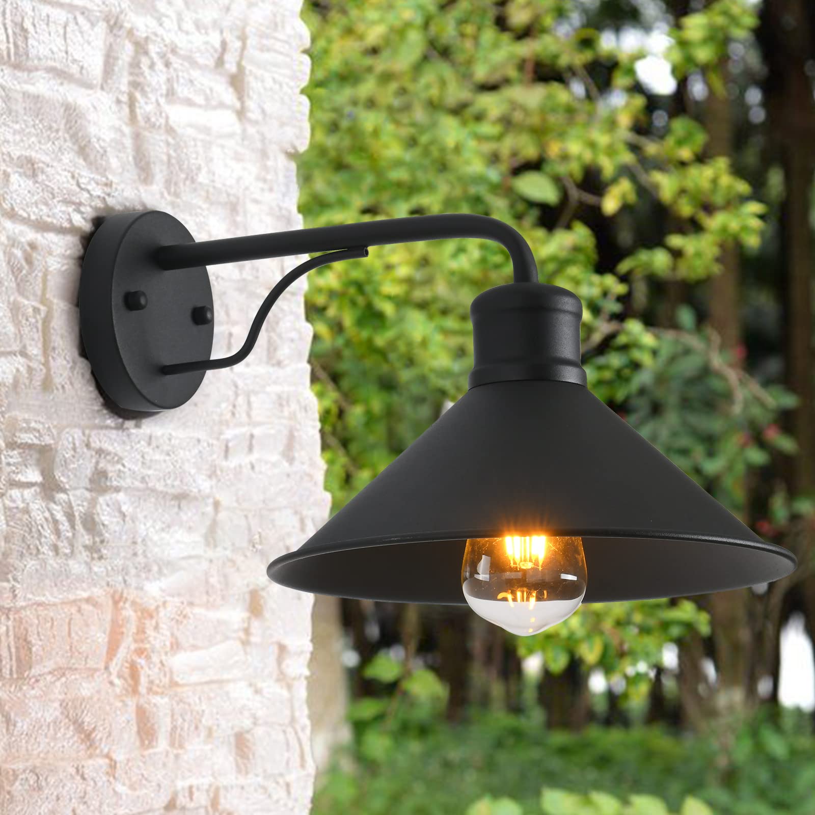 VICTOGATE Outdoor Wall Lights, Modern Farmhouse, Metal, 12in, 2-Pack, Black, Model 1102J
