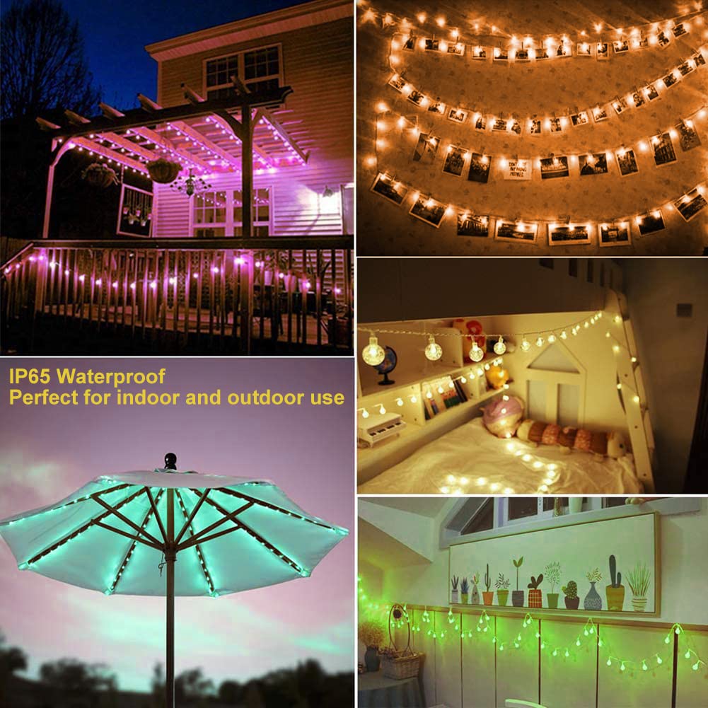Omika Globe Outdoor String Lights Plug In, Connectable 66Ft 120Led Crystal Ball Lights Waterproof Remote, 24 Colors Decorative Lights For Patio Umbrella Tent Garden Eaves Party Indoor Christmas Décor