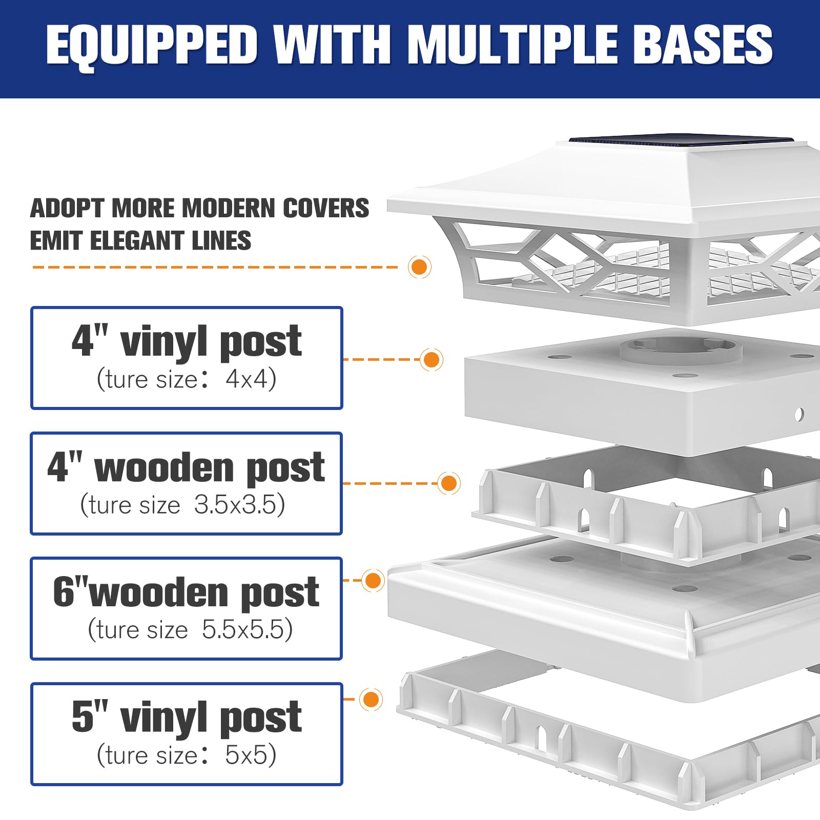 VOLISUN Solar Post Cap Lights - 8 Pack, Waterproof, Warm White/Black, Fits 4x4/6x6 Posts, Model 21179ZM