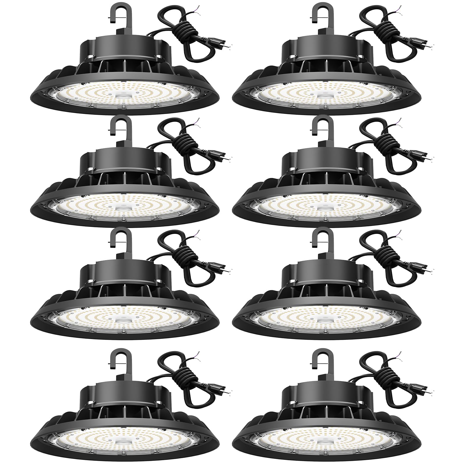 JC-LGL UFO LED High Bay Light 100W 8Pack, High Bay LED Shop Lights 14,000LM Dimmable, 6' Cable with US Plug, Hanging Hook, Safe 