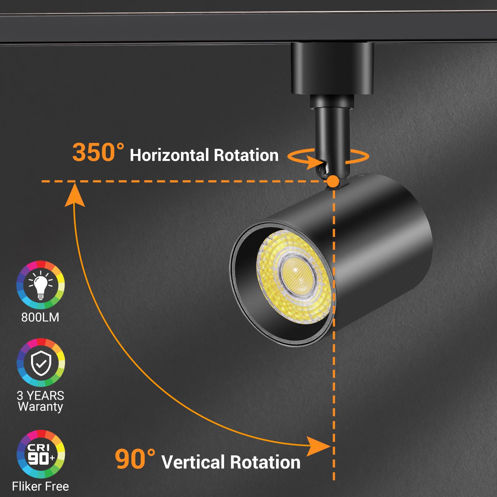 VANoopee LED Track Lighting Kit, 6-Light Dimmable, 6.6FT H Type Rail, Black, Model ITK10W5CCTB6, CRI90