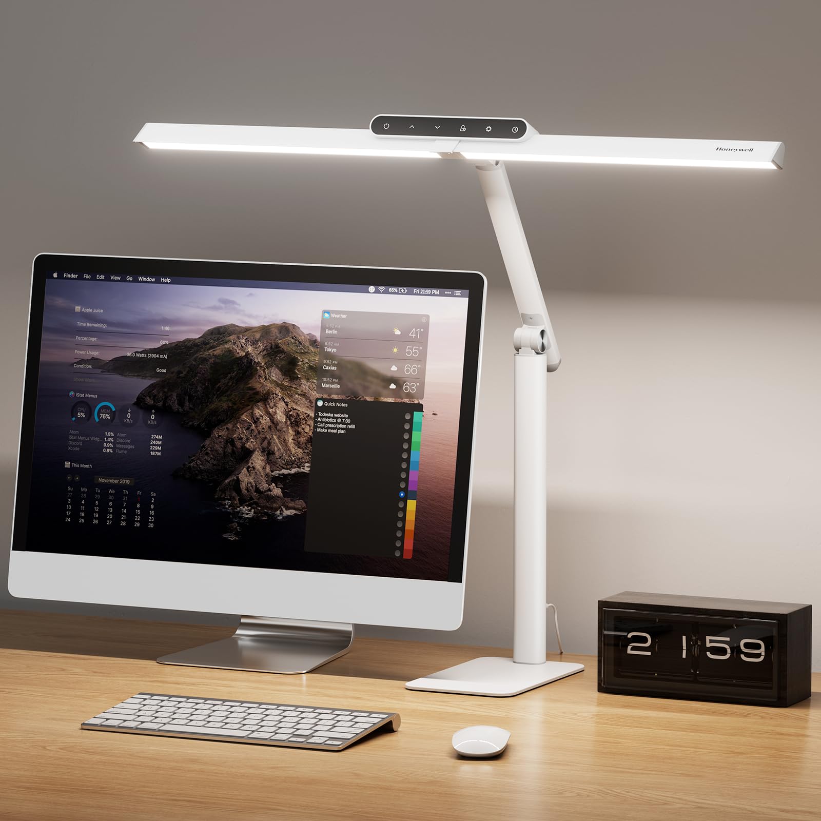 Honeywell LED Desk Lamp with Base - HJ1WT Sunturalux Eye-Caring Architect Desk Lamp for Home Office, 1200LM Computer Desk Light