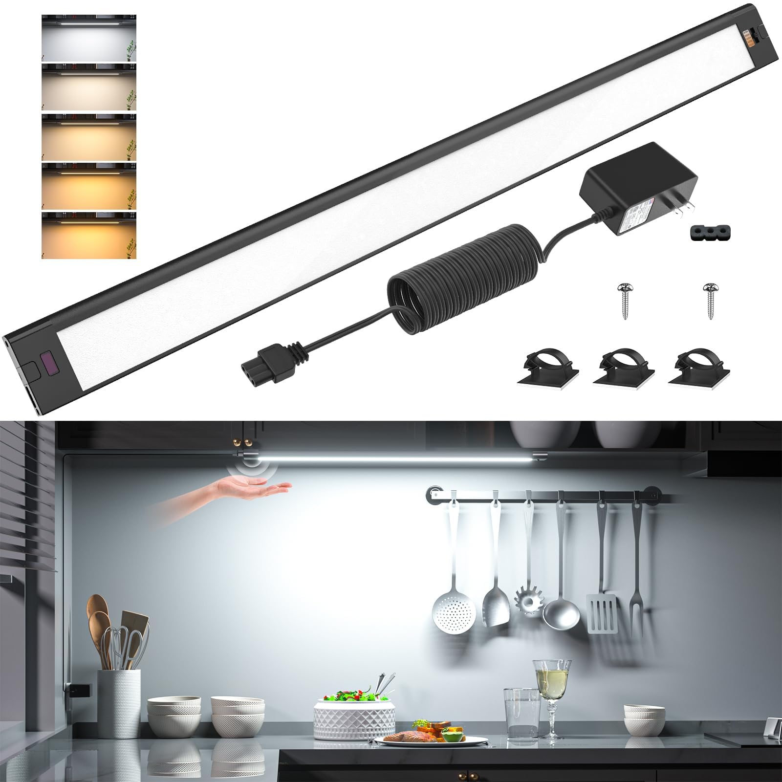WOBANE LED Under Cabinet Lighting, Dimmable, 800LM, 16.5 inch, Black, Model CS4-42