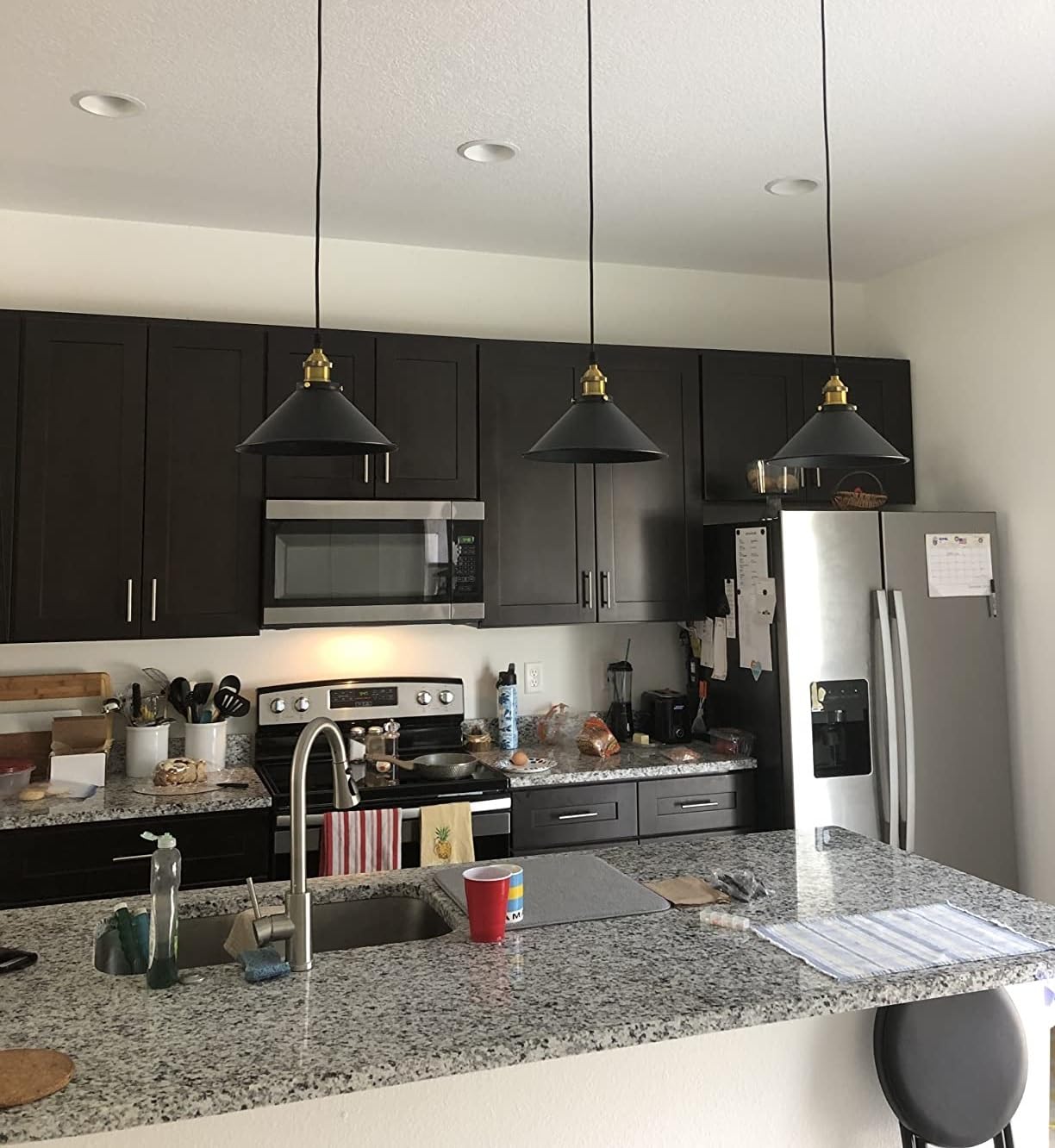 ANUOMY 1 Pack Portable Black Battery Operated Hanging Light Fixture with Remote - Rechargeable Indoor Outdoor Lantern Chandelier