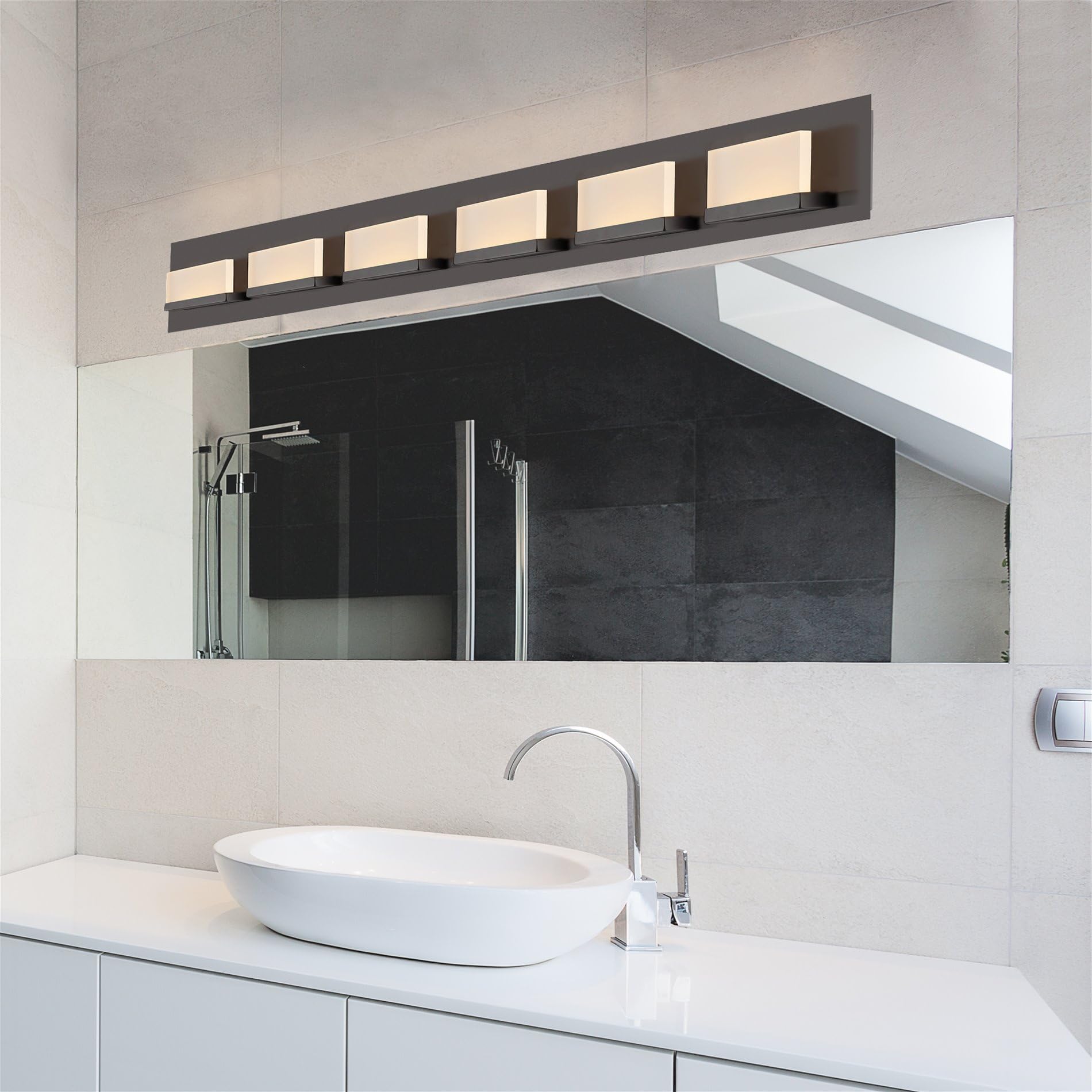 Kira Home 48in Modern 6-Light LED Bathroom Vanity Light, Oil Rubbed Bronze, Acrylic Lenses, Model RVY-WB9266-OB