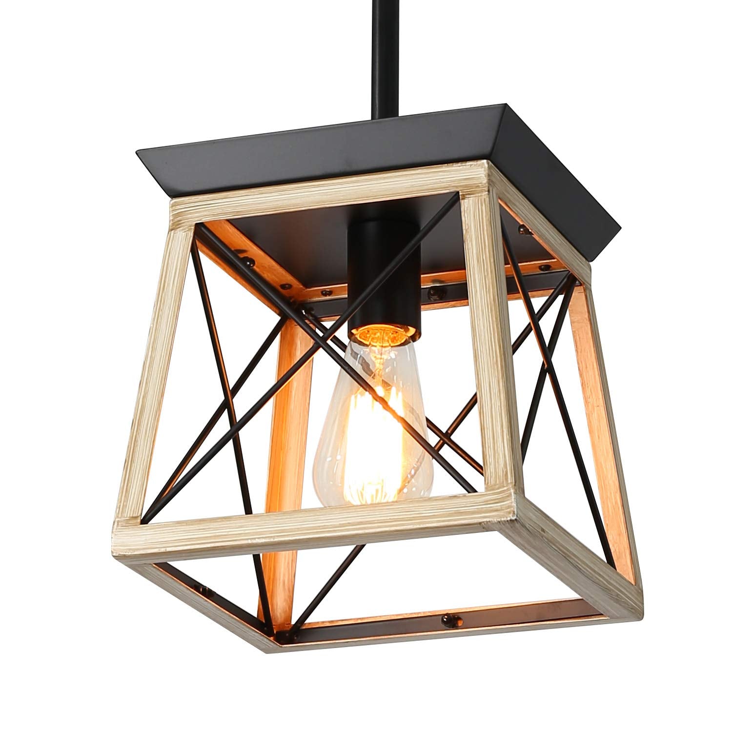 XIPUDA Kitchen Island Lighting, Rustic Pendant Light, Metal, Oak, Model XPD-0034