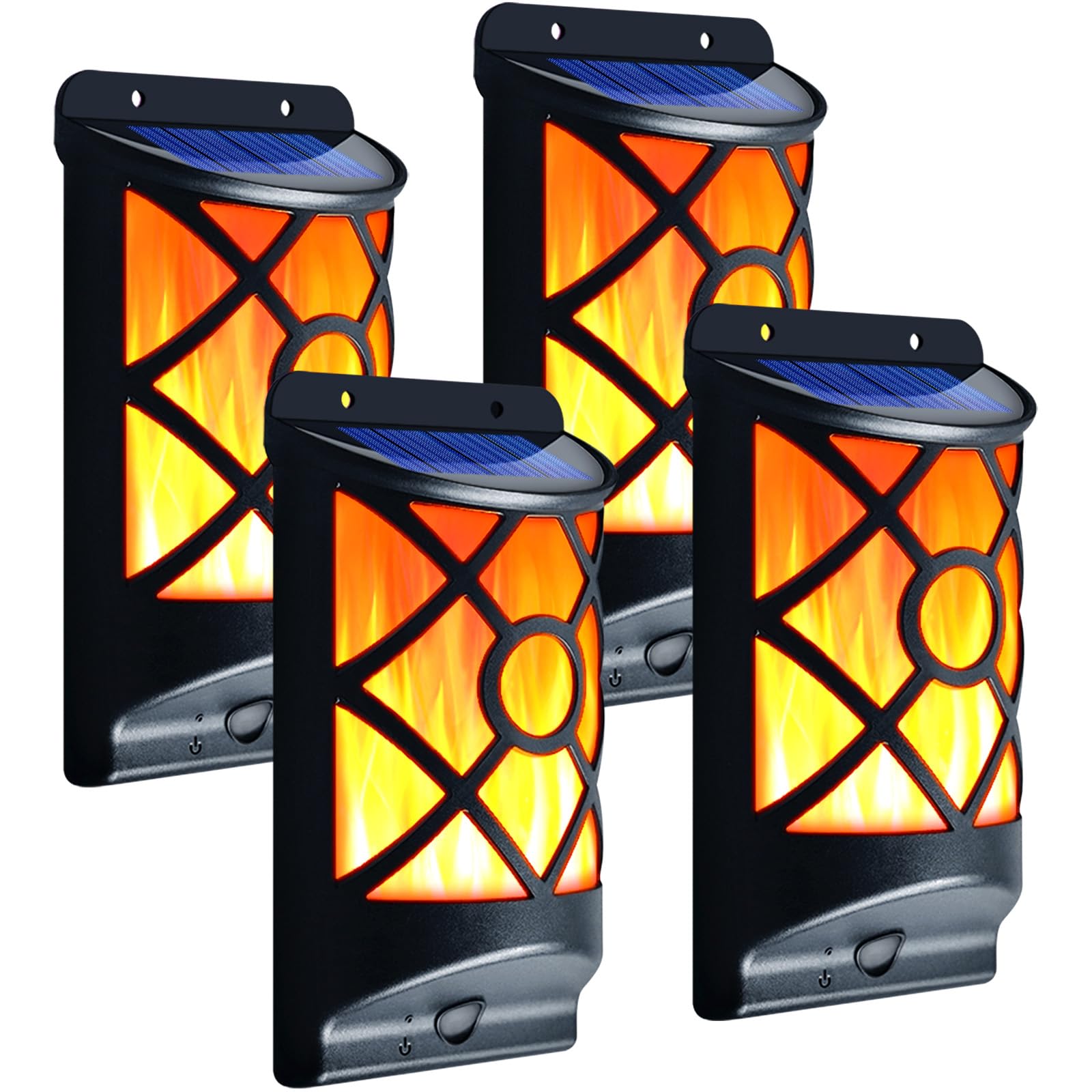 LazyBuddy Solar Flame Lights Outdoor - Waterproof Wall Lanterns with Realistic 3D Flickering Flames, 66 Ultra Bright LED Fire Ef