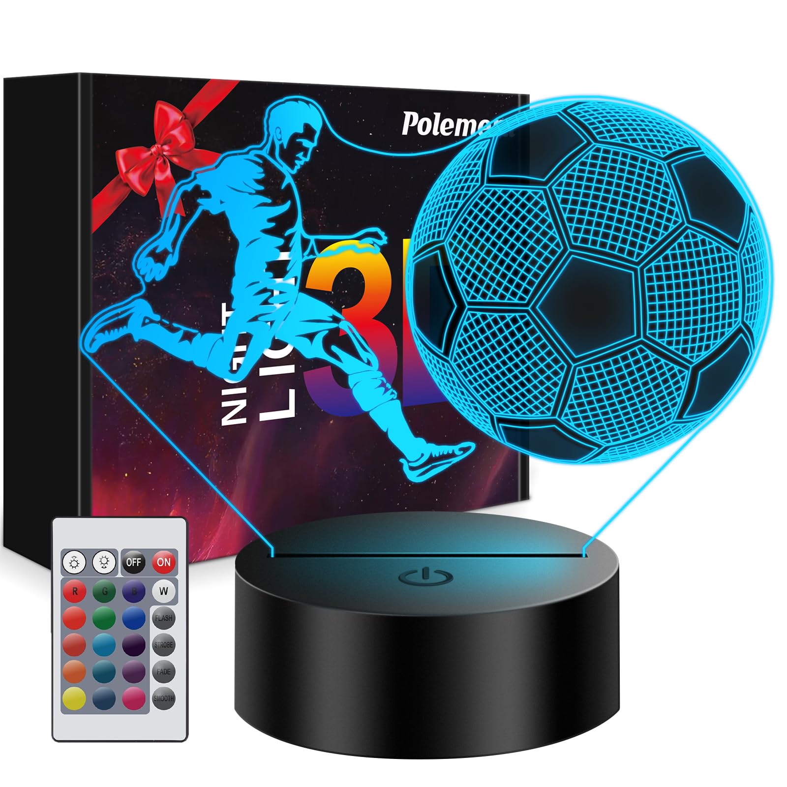 Polemera Soccer Gifts for Boys 8-15?Upgraded Athlete icon Version?, 3D Illusion Soccer Lamp Gifts for Kids Teens Boys Girls, 10 