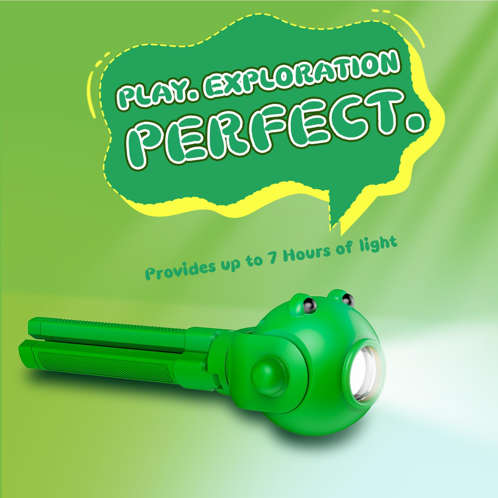 TOLYS Kids Flashlight - Rechargeable LED Torch with 8 Color Modes, USB-C, Green, Model ETD002