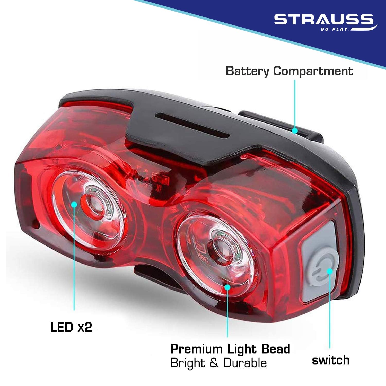 Strauss Dual LED Bicycle Rear Tail Light | Waterproof Cycle Light | Portable High Visibility LED Light for Safety | Cycling Acce