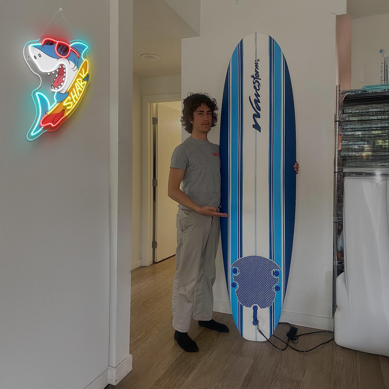 Faxfsign Shark Skateboard Neon Sign Edgy Sunglasses Shark Led Neon Signs For Wall Decor Man Cave & Game Room Oceanarium Led Light For Beach Bar&Shop Decor Unique Gift For Shark Lovers
