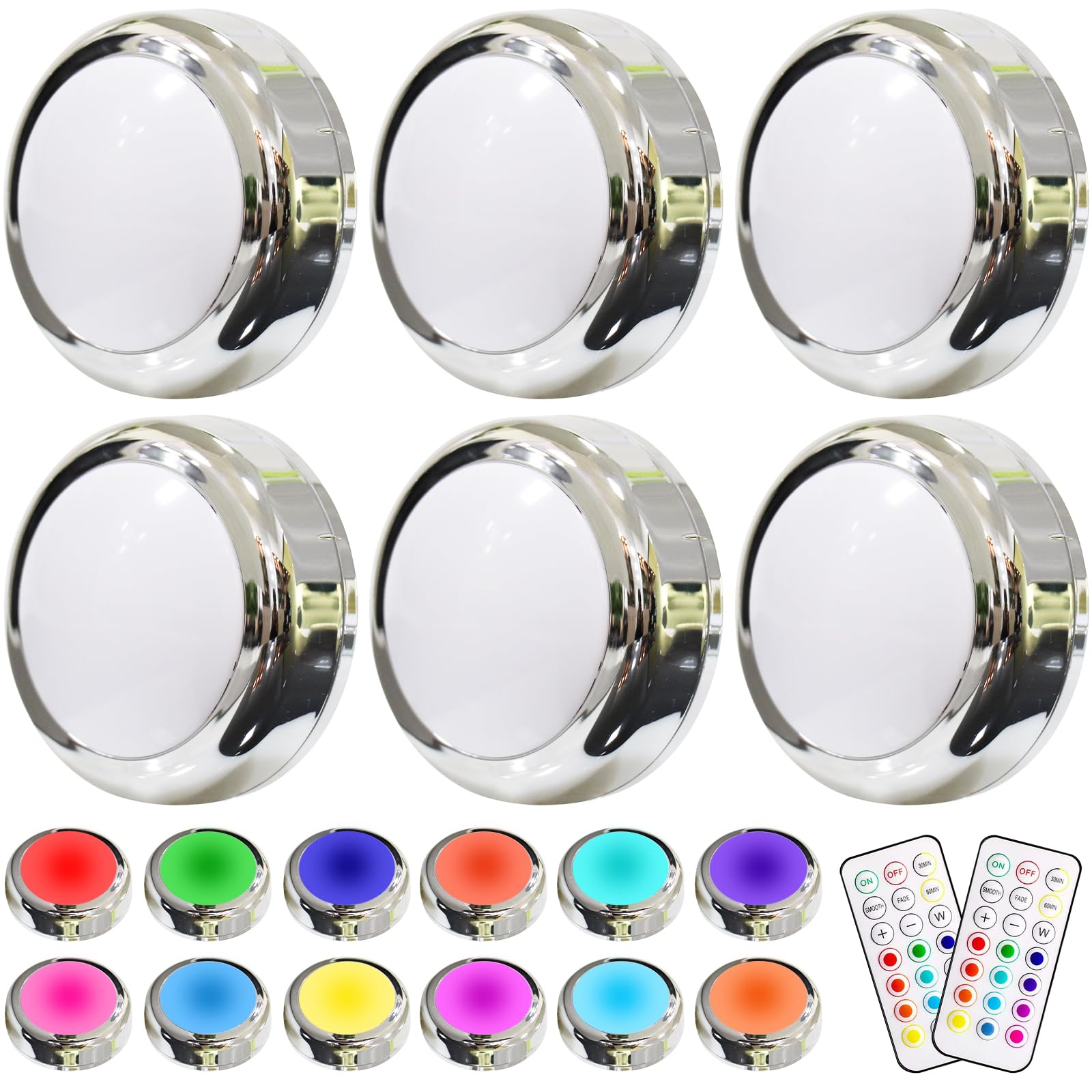 Helplex Led Puck Lights With Remote, Battery Powered Push Lights, Dimmable Under Cabinet Lighting, Wireless Under Counter Lights