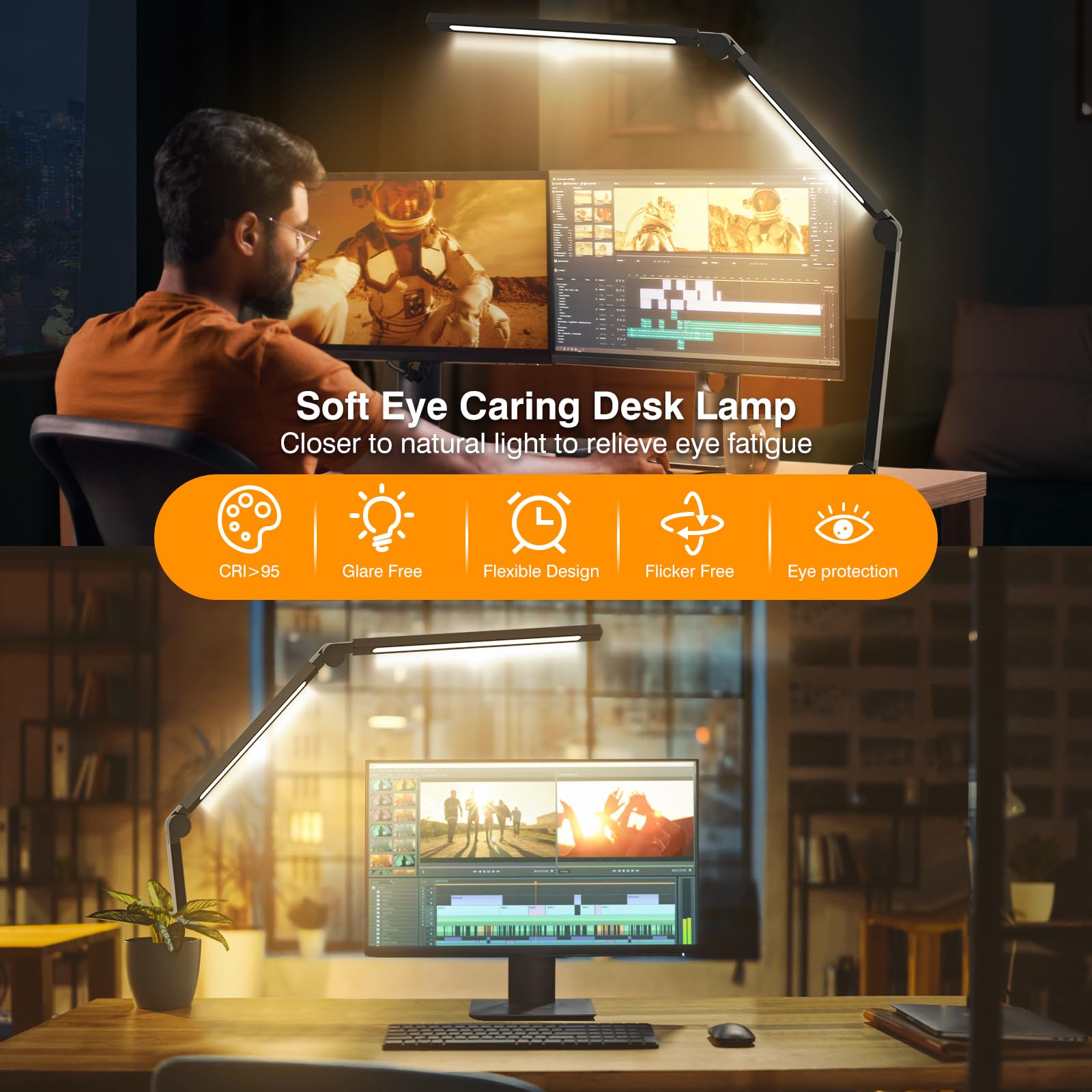 Led Desk Lamp With Clamp,Adjustable Swing Arm Desk Lamps For Home Office,Dimmable Tempering Eye Care Desk Light,Bright Modern Led Table Lamp For Nail Tech Architect,Flexible Tall Task Table Light