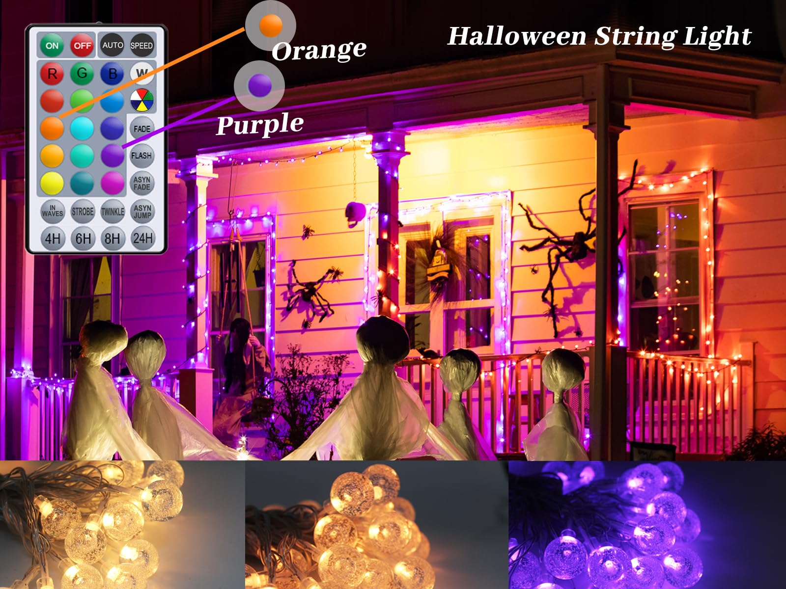 Mocalido 50ft Color Changing Globe String Lights - 75 LED USB Powered Fairy Lights for Bedroom & Camping Decor
