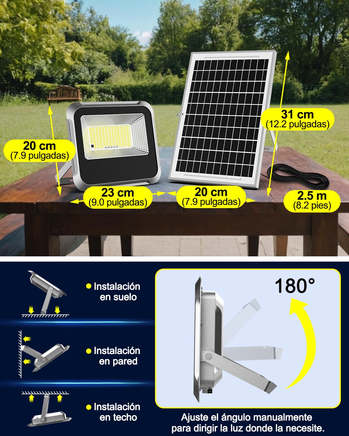 Engrepo Solar Light Outdoor 10000mAh 3000LM IP65 Waterproof with Remote Control 2 Pack Black