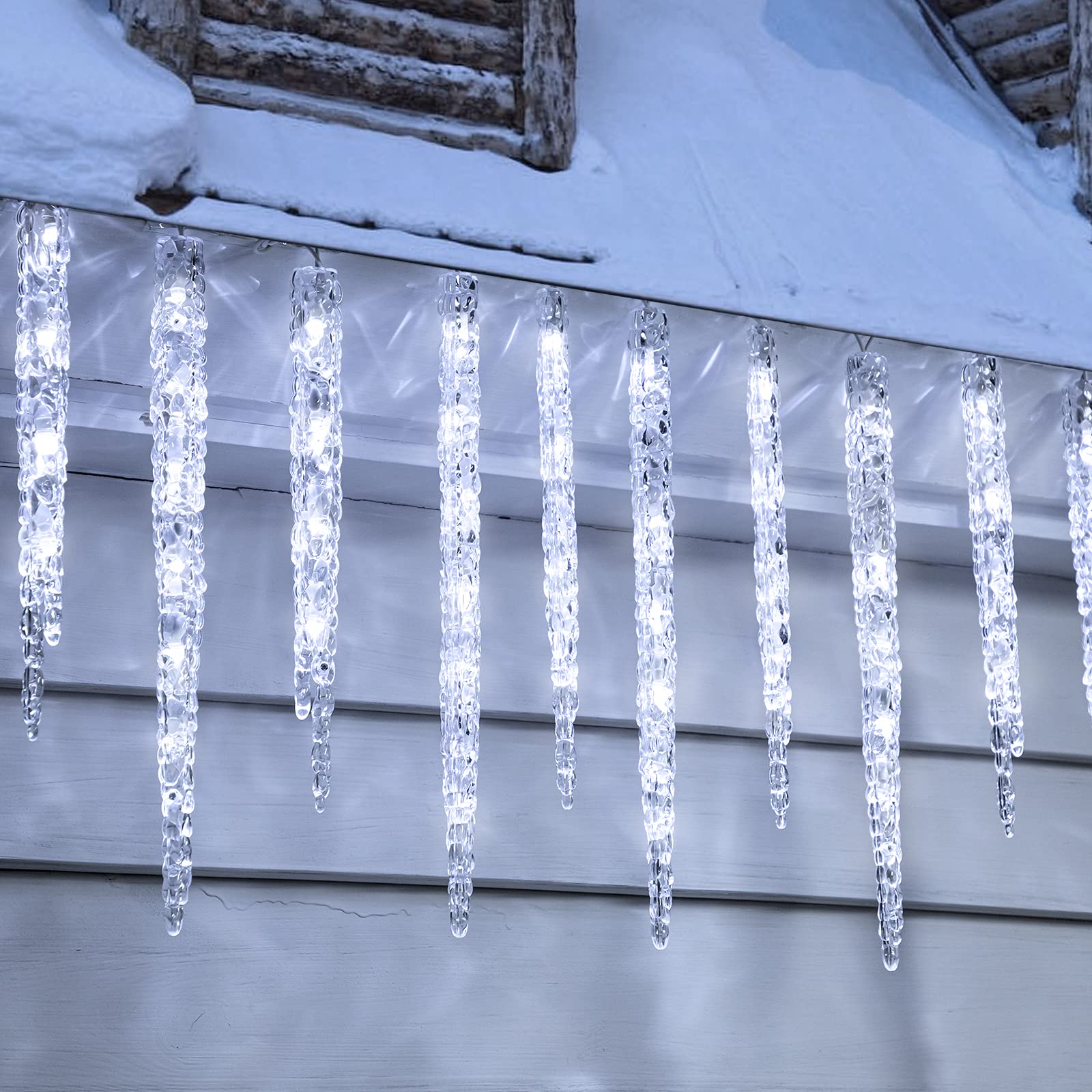 Minetom Christmas Icicle Lights - 2 Pack Total 200 LED 40 Tubes Twinkling Crystal Icicle String, Connectable Waterproof Hanging
