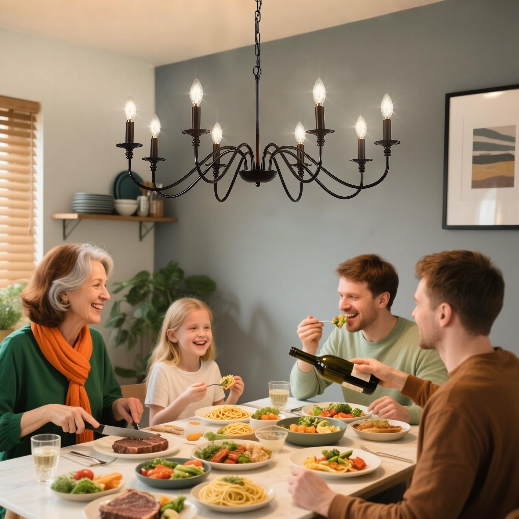 Depuley Black Chandelier Light Fixture - 8-Light Modern Farmhouse Pendant for Dining Room, Kitchen Island, Foyer - Metal Construction