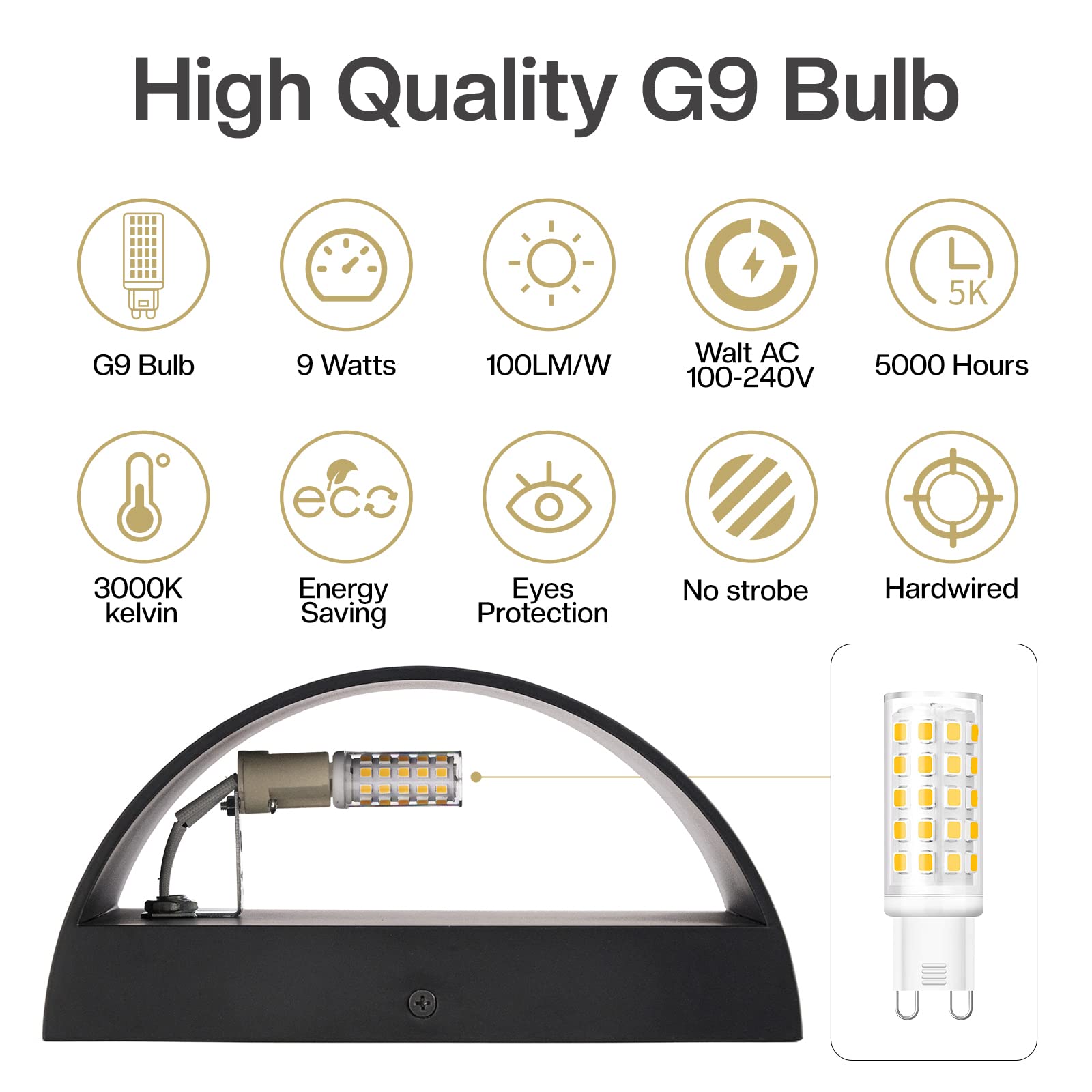 Aiilsmp 4 Pack Black Modern Led Wall Sconces Light Hardwired Wall Sconces Indoor Up And Down Sconces Wall Lamps For Living Room, Bedroom, Hallway Warm White 3000K(With G9 Bulbs)