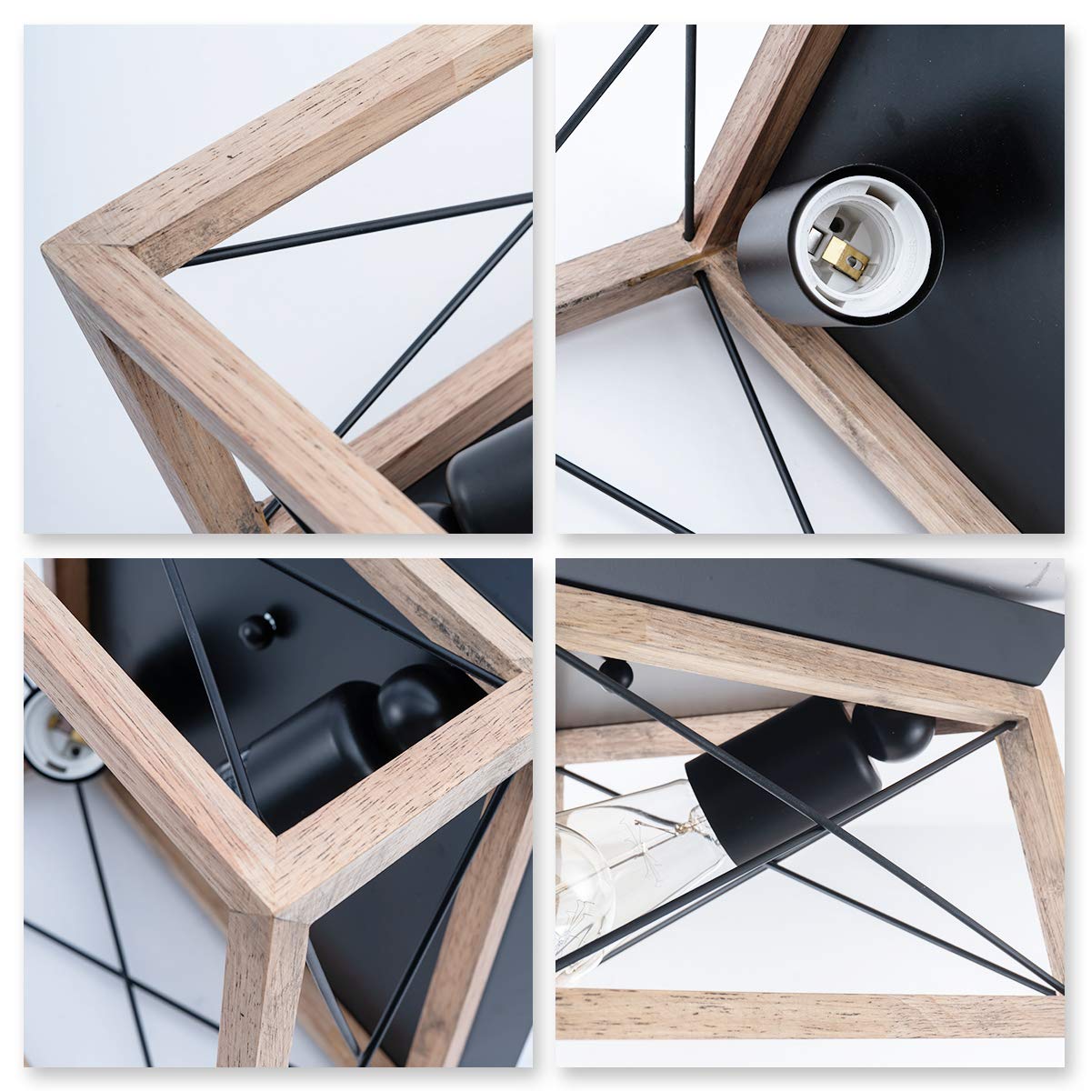 VILUXY Farmhouse Wood Flush Mount Ceiling Light Fixture - 2-Light Square Lamp - Light Wood - Model VILUXY-FL-2SQ-LW