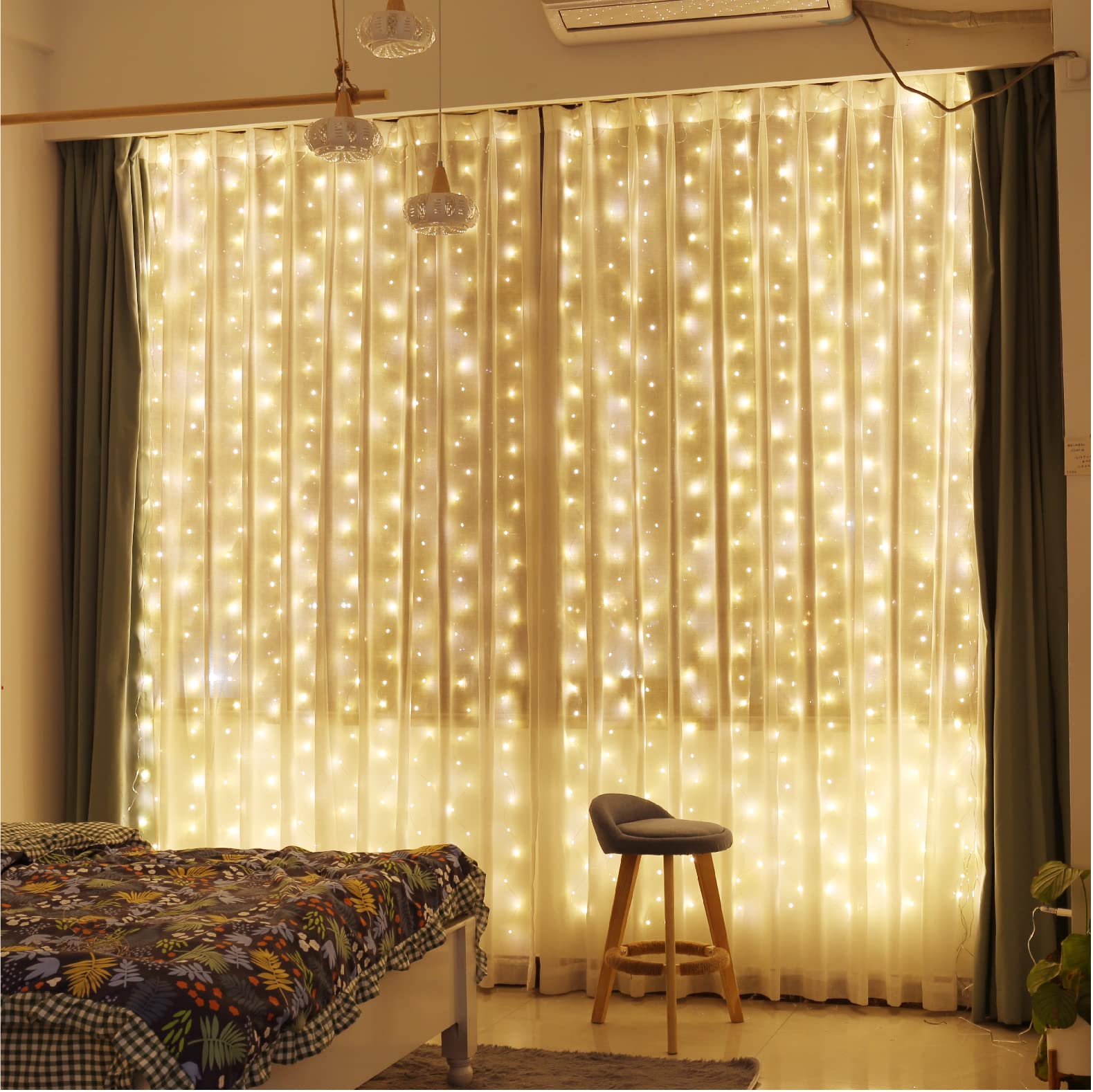2 Pack Curtain Lights,Zsjwl 300 Led Curtain Fairy Lights With Remote, 8 Modes 9.8 × 9.8 Ft Curtain String Lights, Usb Plug In, Copper Wire Lights For Bedroom Window Chrismas Wedding Party, Warm White