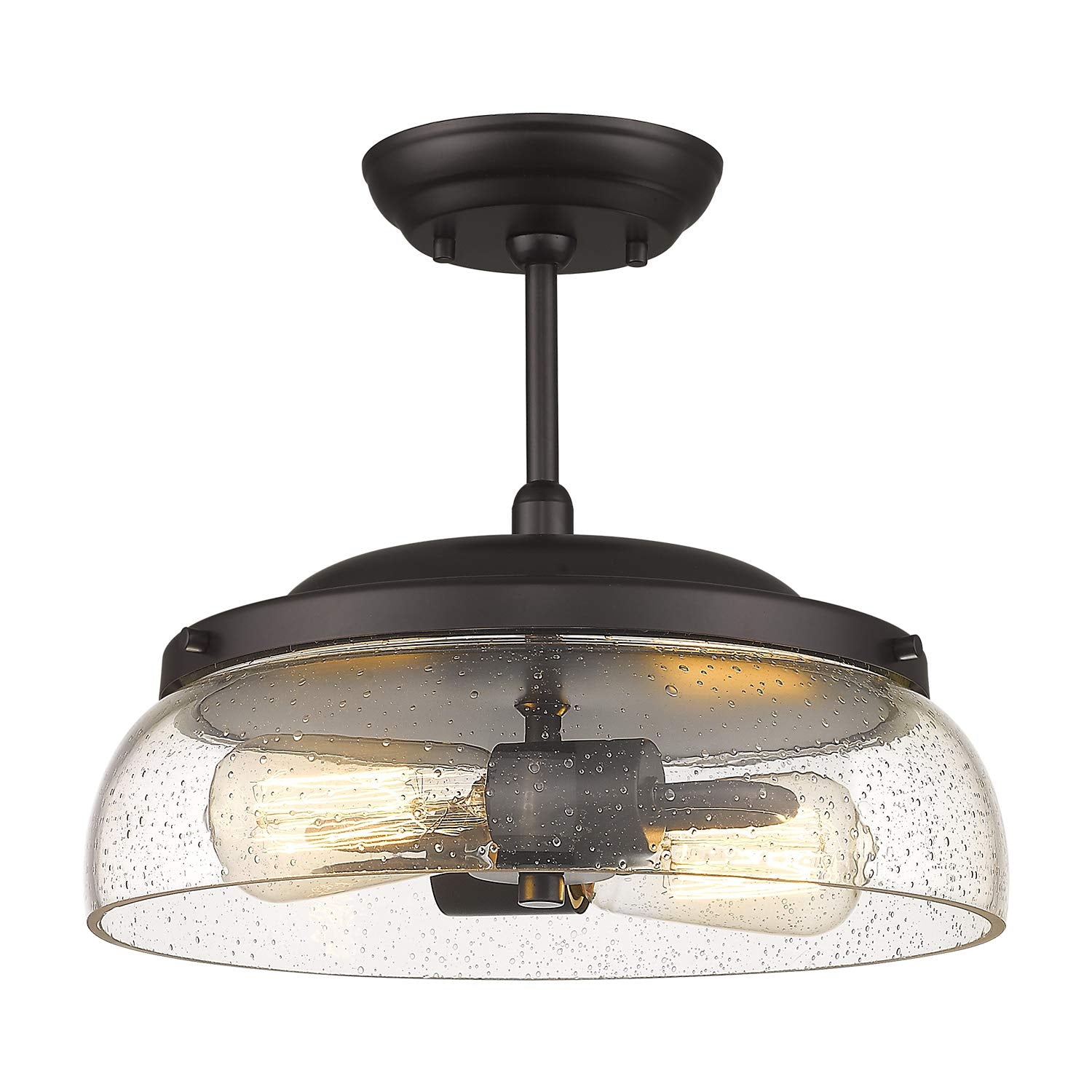 Eapudun 2-Light Semi Flush Mount Ceiling Light, Oil-Rubbed Bronze With Seeded Glass Shade