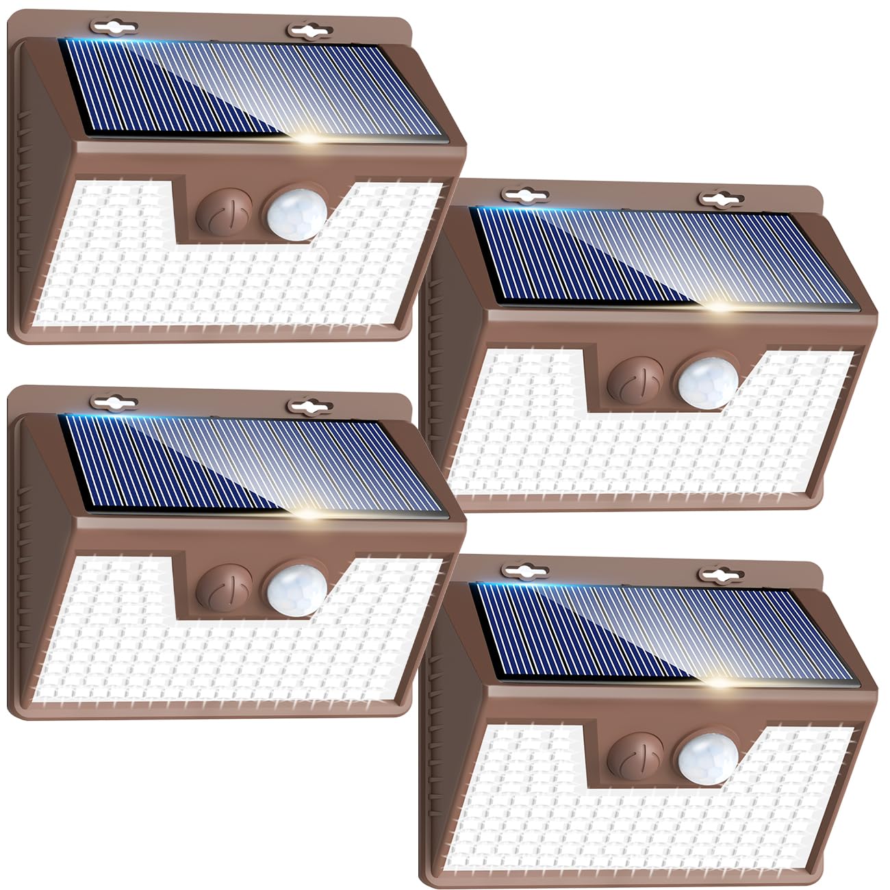 Peasur Brown Solar Lights Outdoor Waterproof, 6Pack 140Led Solar Powered Motion Sensor Lights, 3 Modes Solar Security Wall Light