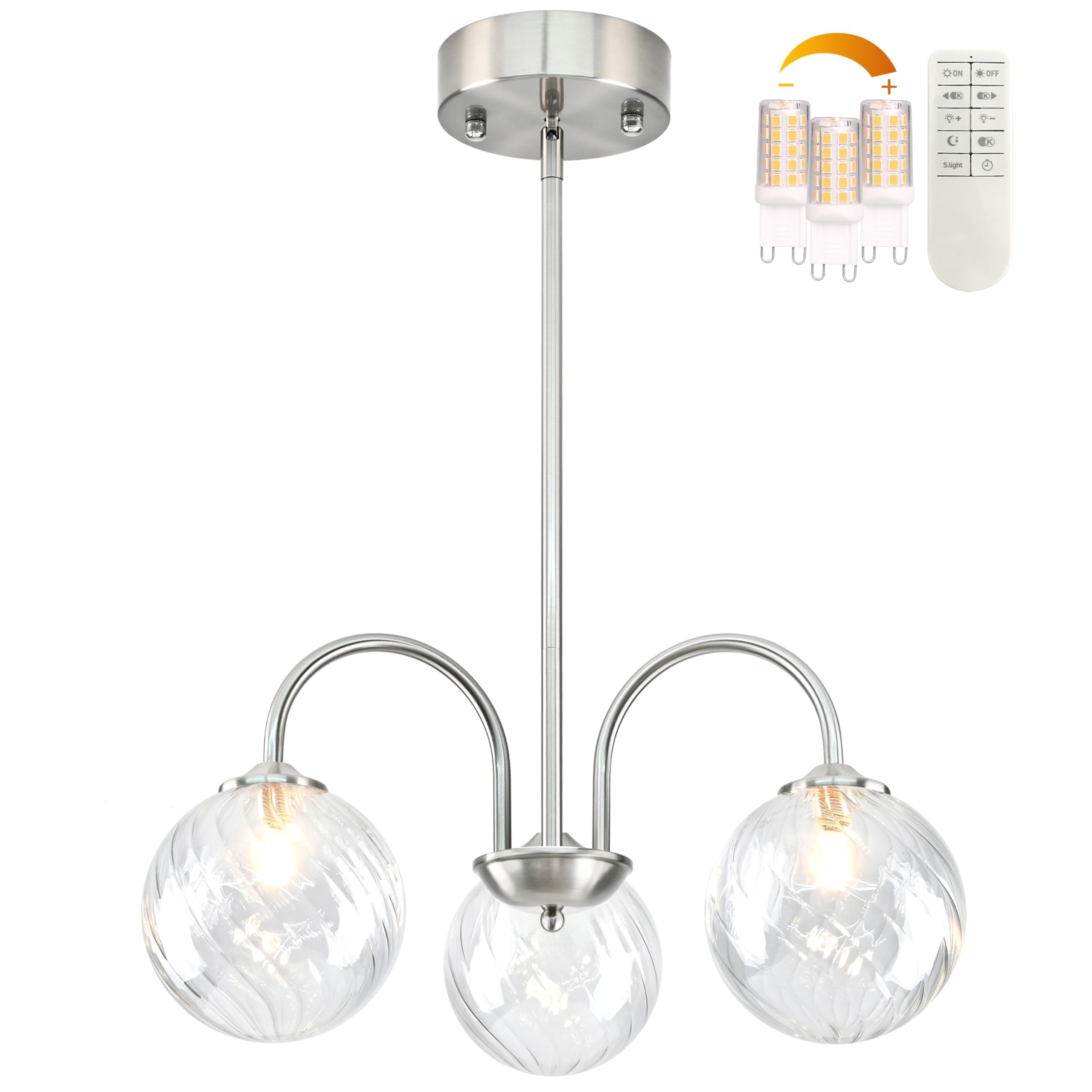 Bagood Nickel Globe Pendant Light 3 Lights Modern Sputnik Chandelier 19.6    Mid Century Modern Light Fixture With Clear Glass G