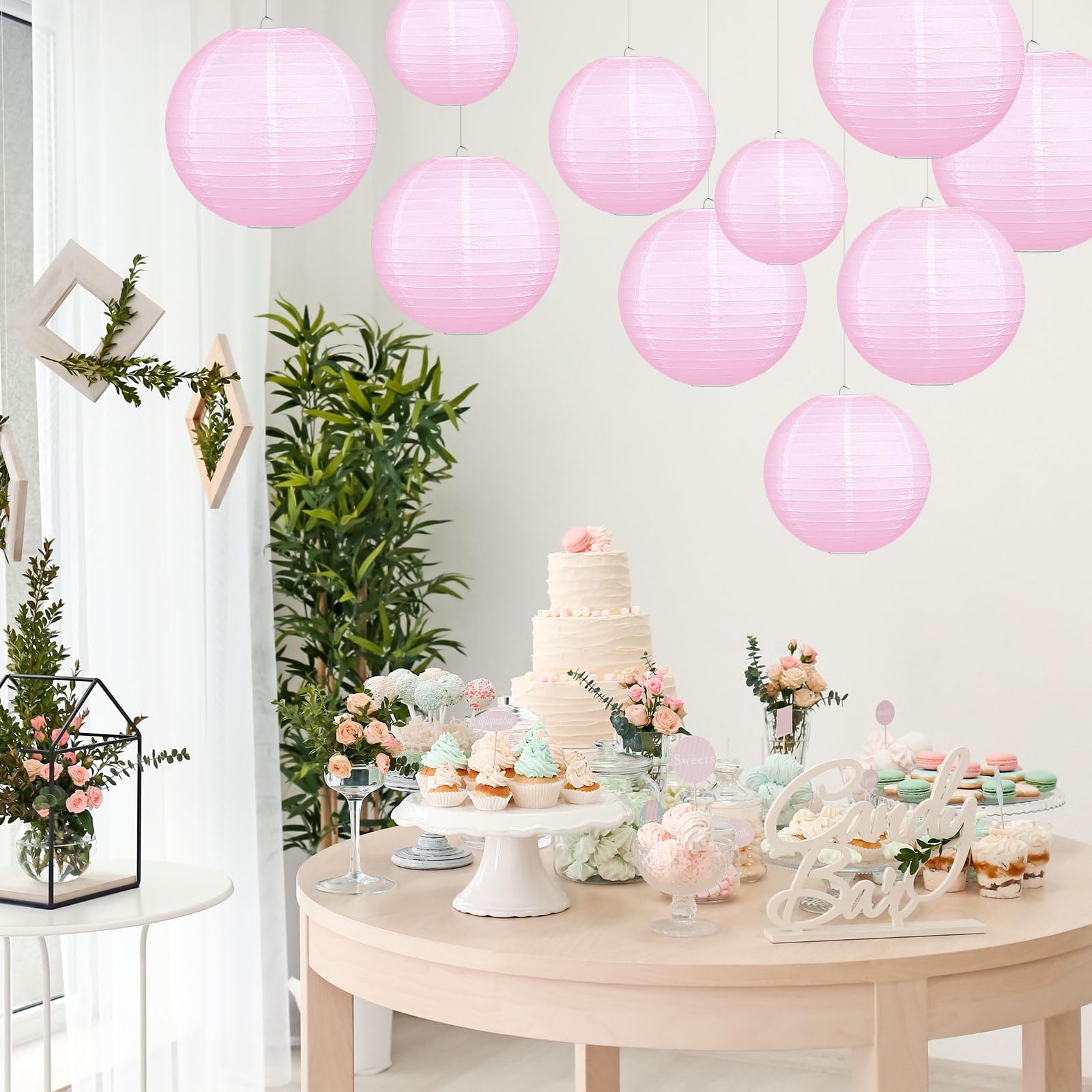Lihao Pink Paper Lanterns For Weddings, Birthdays, Parties And Events, 4 Size - 10Pcs (6''/ 8''/ 10'' /12'')