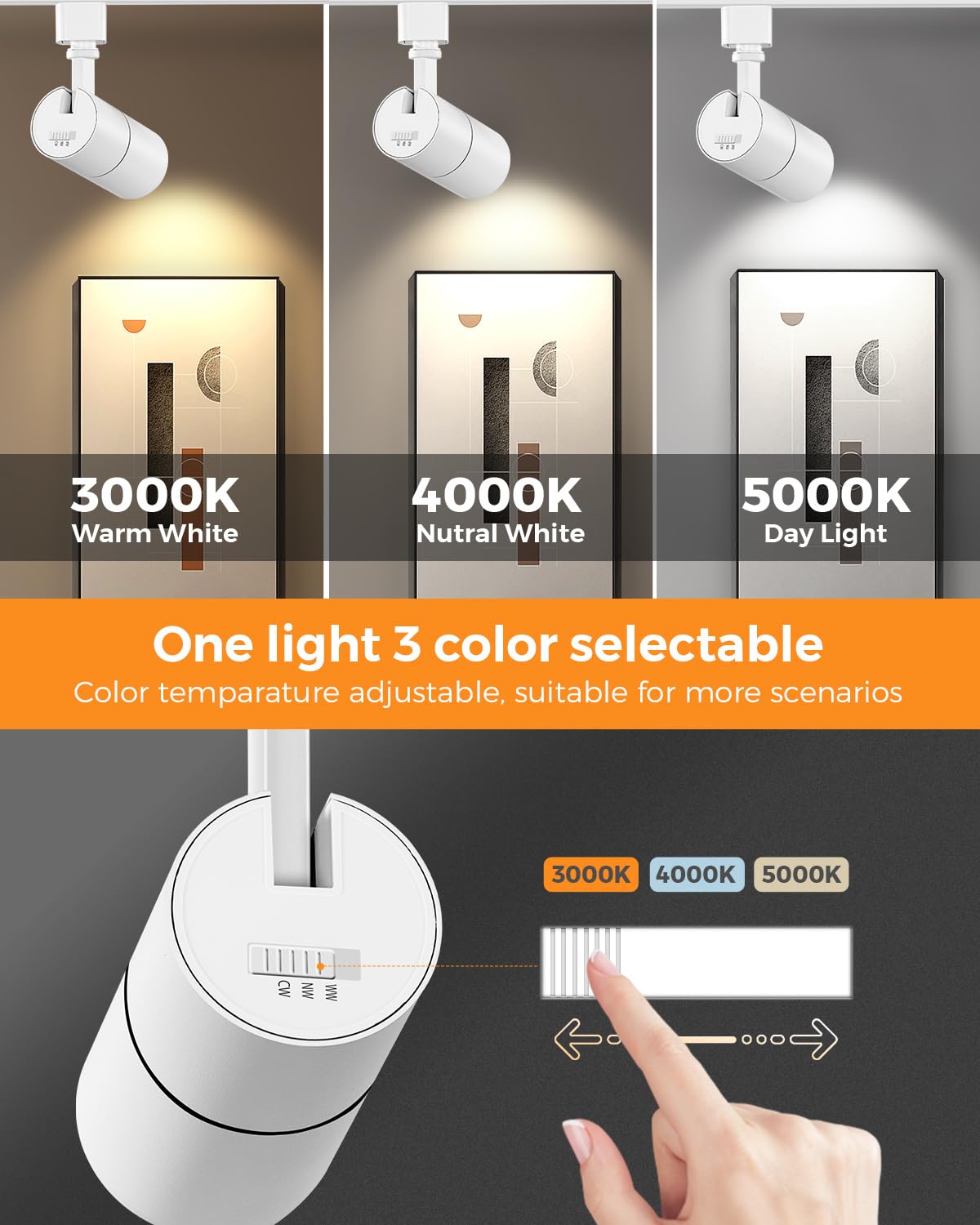 Vanoopee 10W Dimmable Led Track Lighting Heads, 3000K-5000K, 6 Pack,