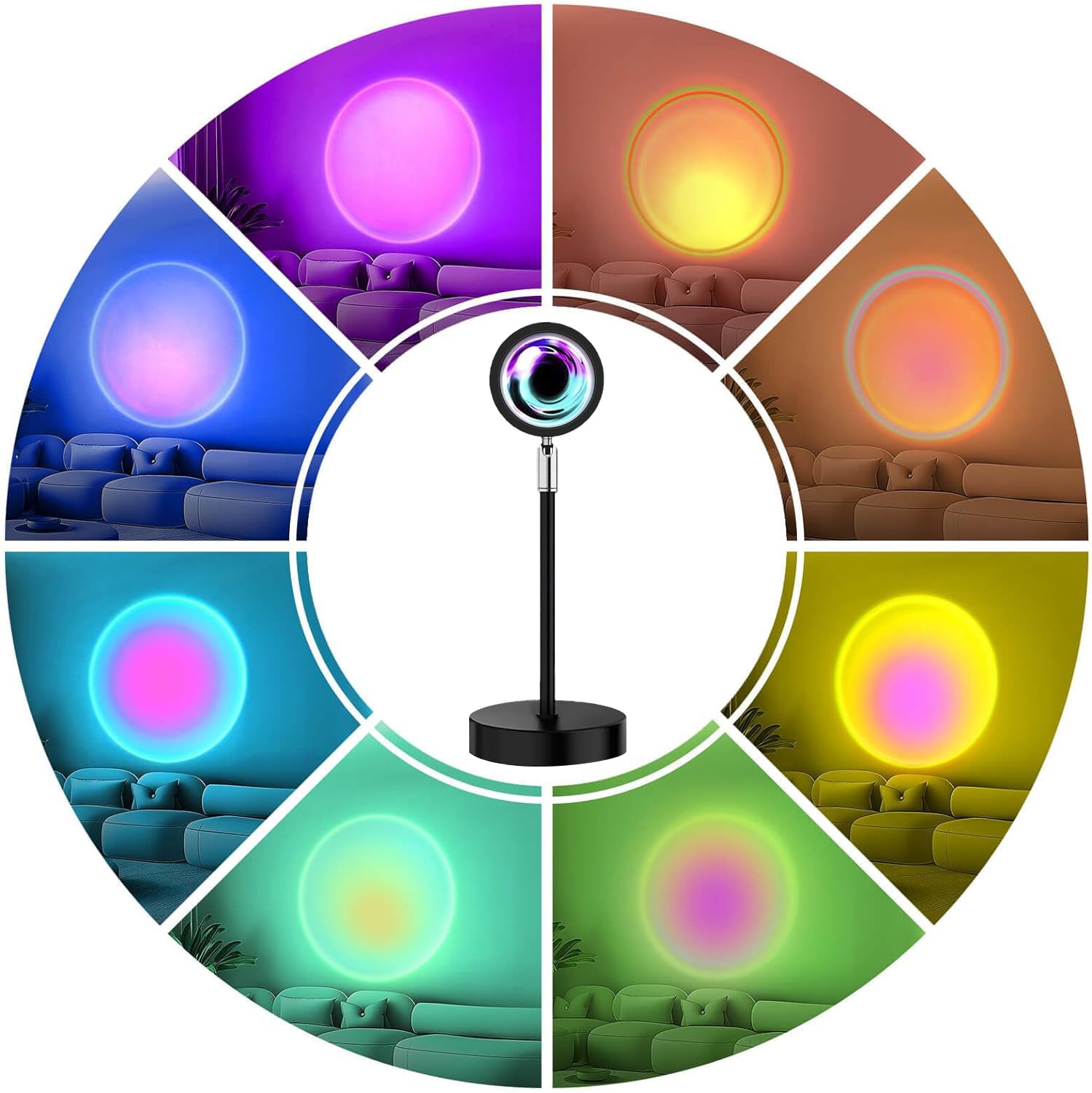 LEKEONE Sunset Lamp Projector - LED, 16 Color APP Control, Aluminum, Model SUN-D, Perfect for Room Photography and Parties