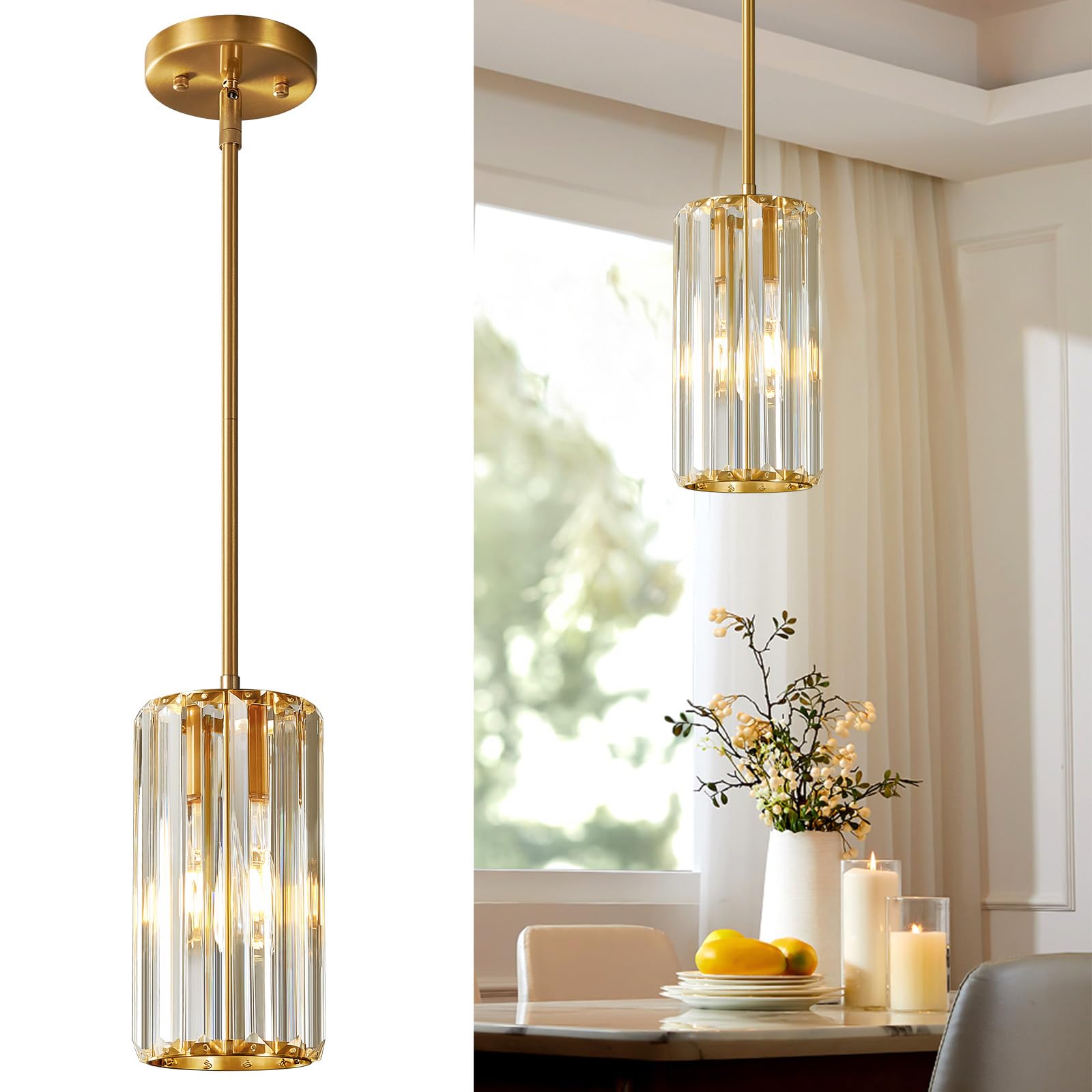 zhllmq Gold Pendant Lighting Modern Pendant Light  Mini Crystal Chandeliers Adjustable Pendant Light Fixture for Kitchen Island Dinning Room Corridor Bedroom(Gold 5-Light)
