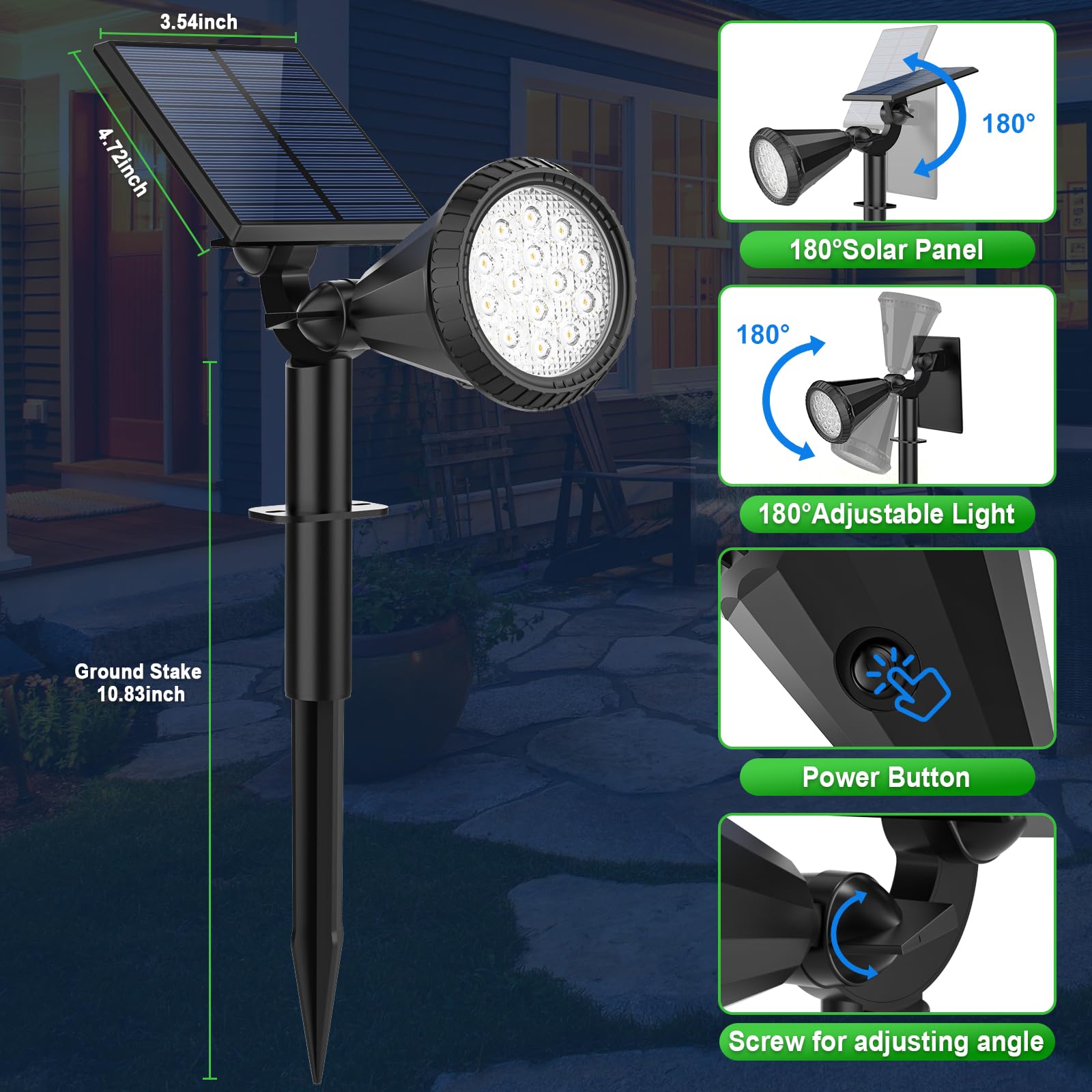 Tadyreal Solar Spot Lights Outdoor Waterproof 180 Adjustable Solar Powered Landscape Lights For Yard 4 Lighting Modes Solar Spotlights For Pathway Garden Outside Wall Pool Porch (2 Pack  Warm White)