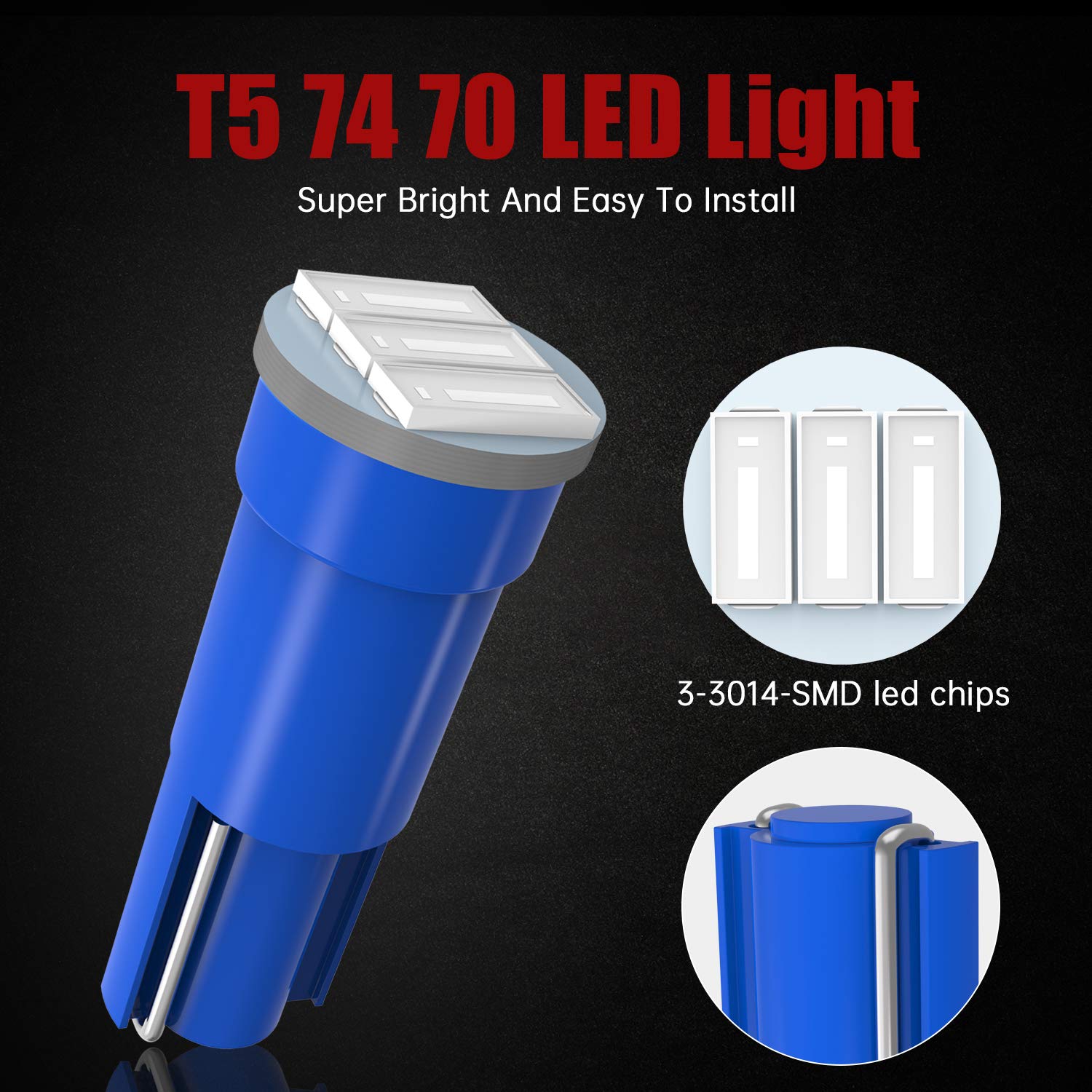 Cciyu 20 Pack Blue T5 Wedge 3-3014 Smd Led 74 37 286 18 Dashboard Gauge Light Bulbs 12V W/Twist Socket