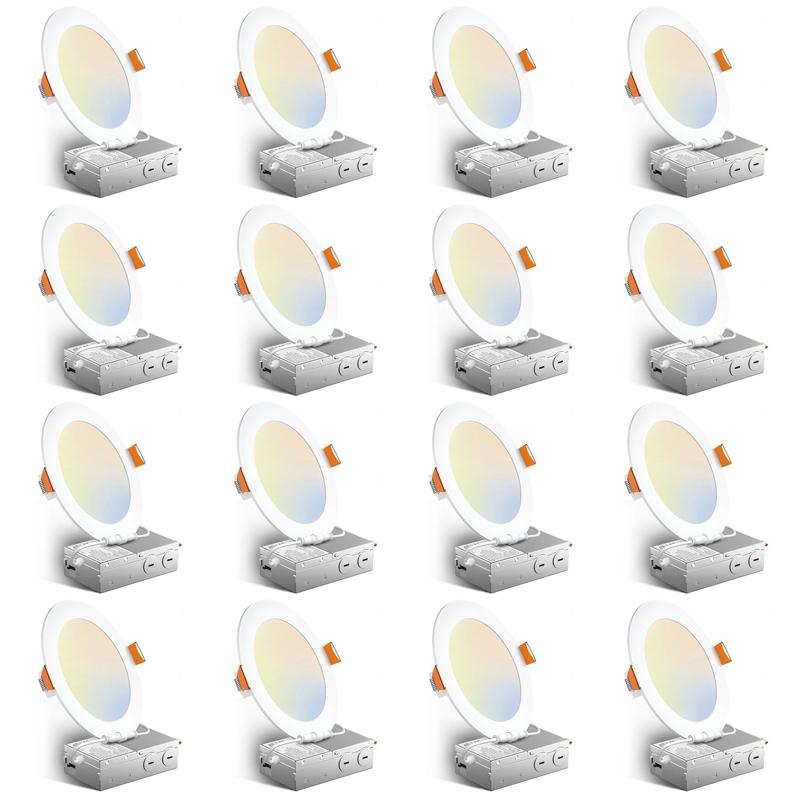 Amico 16 Pack 6 Inch 5Cct Ultra-Thin Led Recessed Ceiling Light With Junction Box, 2700K/3000K/3500K/4000K/5000K Selectable, 12W Eqv 110W, Dimmable Can Light, 1050Lm High Brightness Downlight - Etl