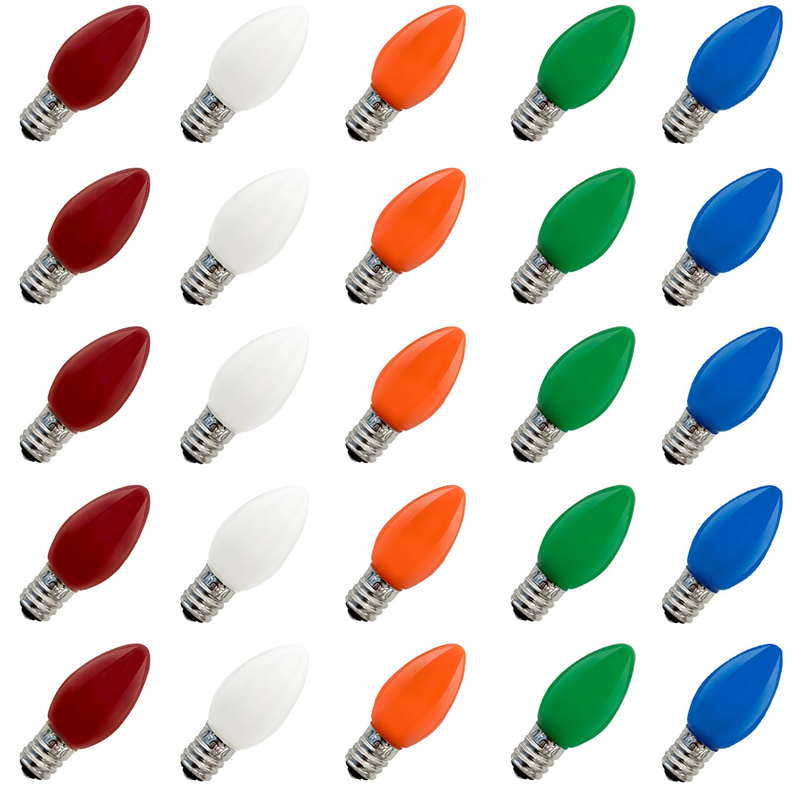 Sunsgne 25 Pack C7 Led Multicolor Christmas Replacement Light Bulbs, Colored Christmas Light Bulbs Vintage Light Bulbs For Chris