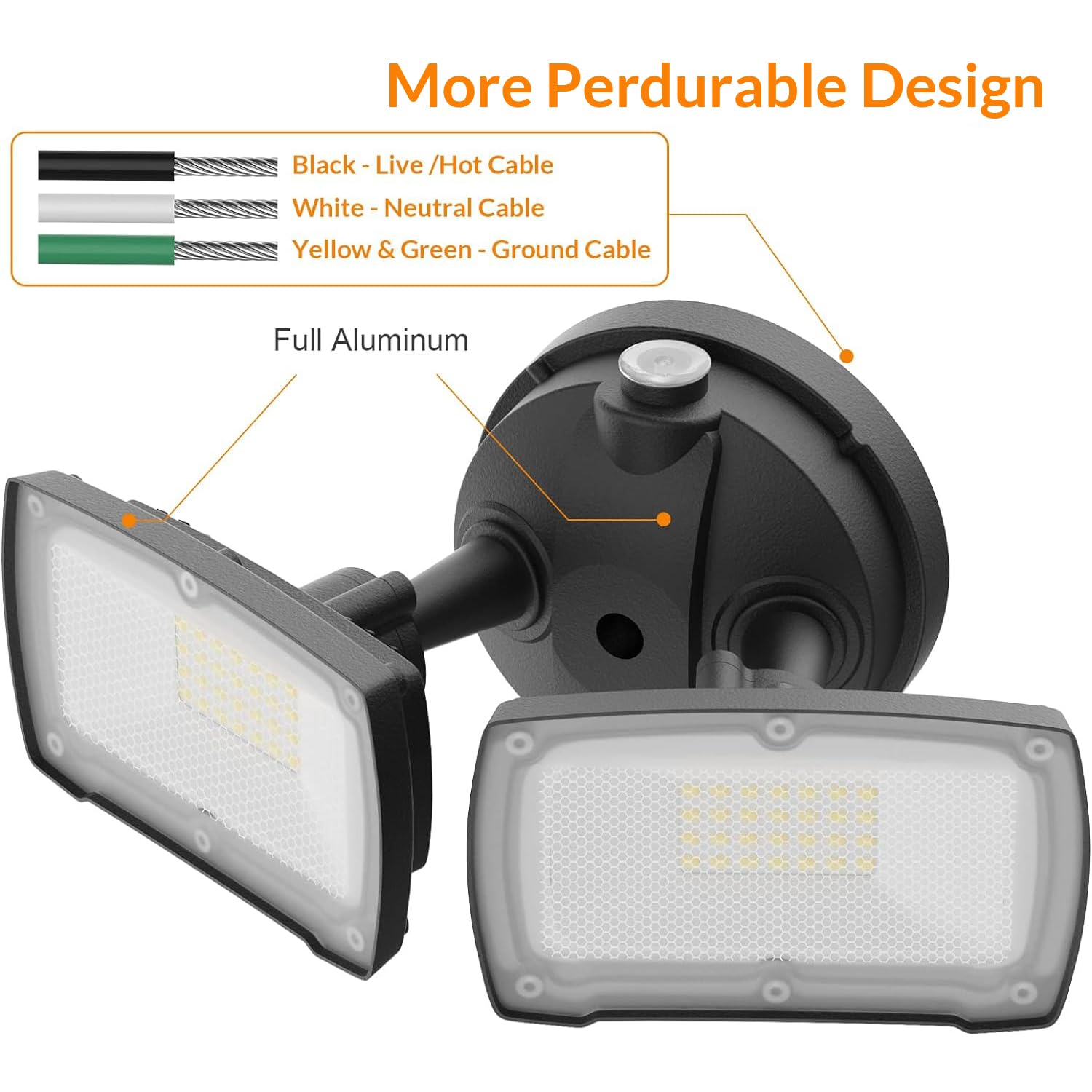 Lepower 28W Dusk To Dawn Led Security Light, 3000Lm, Ip65 Waterproof, Black, 5500K White Light, 2 Adjustable Heads, Model Yy01B-B