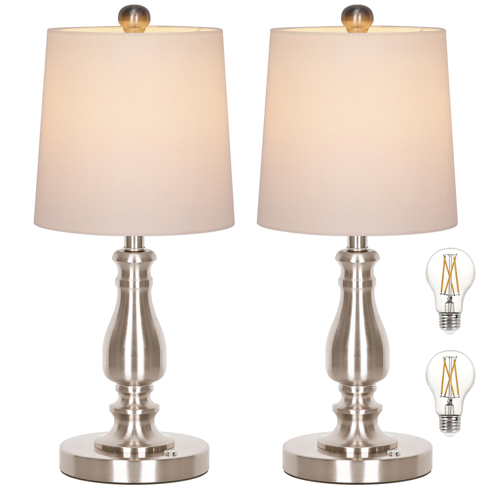 Dott Arts Cordless Table Lamp Set of 2, 3-Way Dimmable, Nickel, Battery Powered, Modern Design, Model BTL4W-019