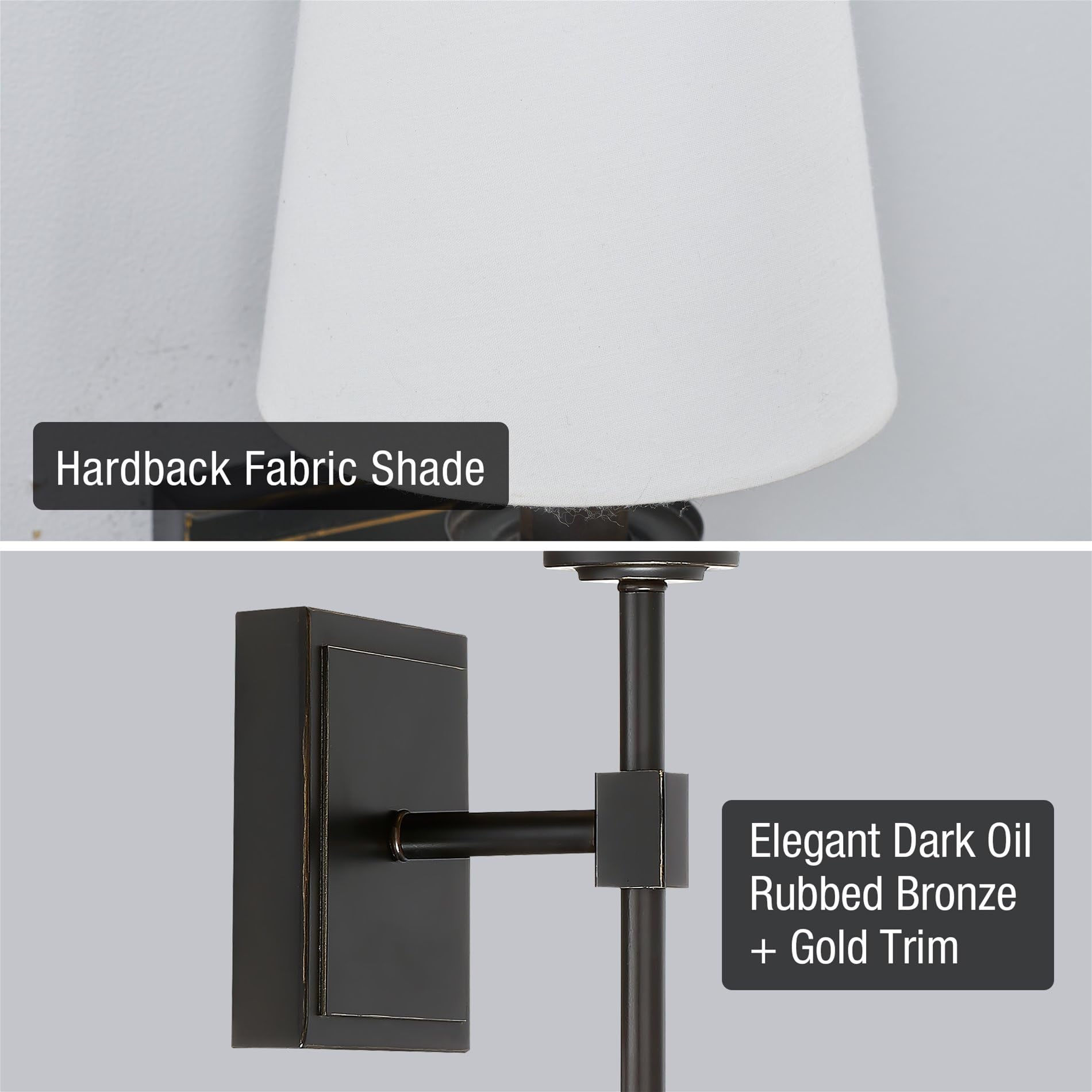 Kira Home Wall Sconce 20in Oil-Rubbed Bronze Metal Light with Linen Shade, Model RV-W5825-OB