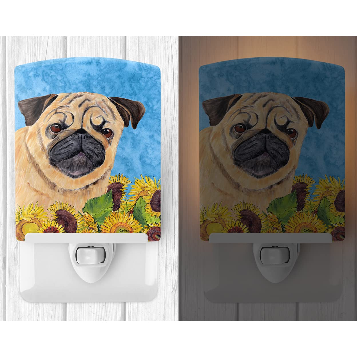 Carolines Treasures Ceramic Night Light, Pug Design, UL-Certified, 6x4x3 inches, Ideal for Bedroom, Bathroom, Nursery, Multicolor