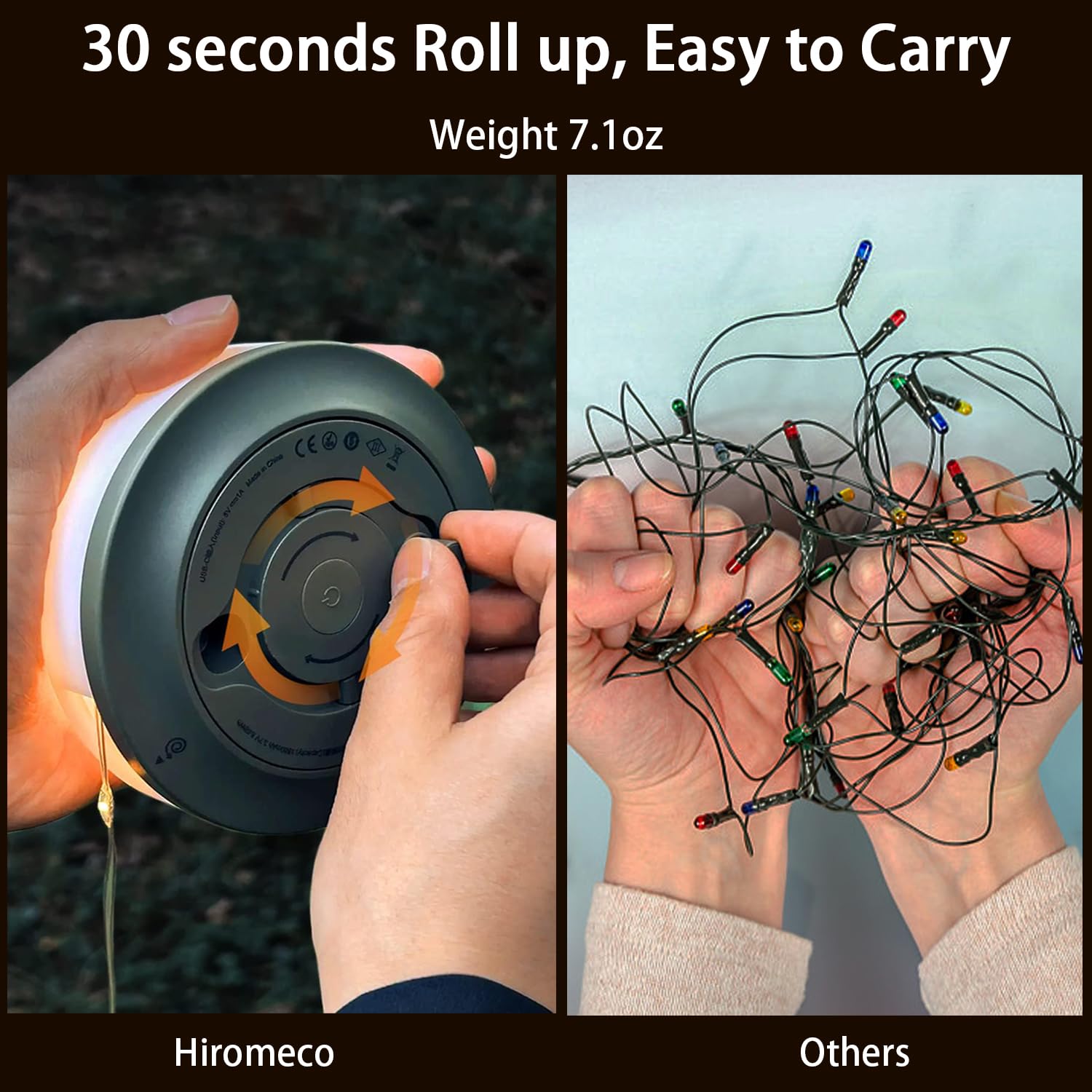 Hiromeco Outdoor Camping Lights String, 32.8ft Warm Waterproof USB, 5 Lighting Modes, Durable Plastic - Model Hir001