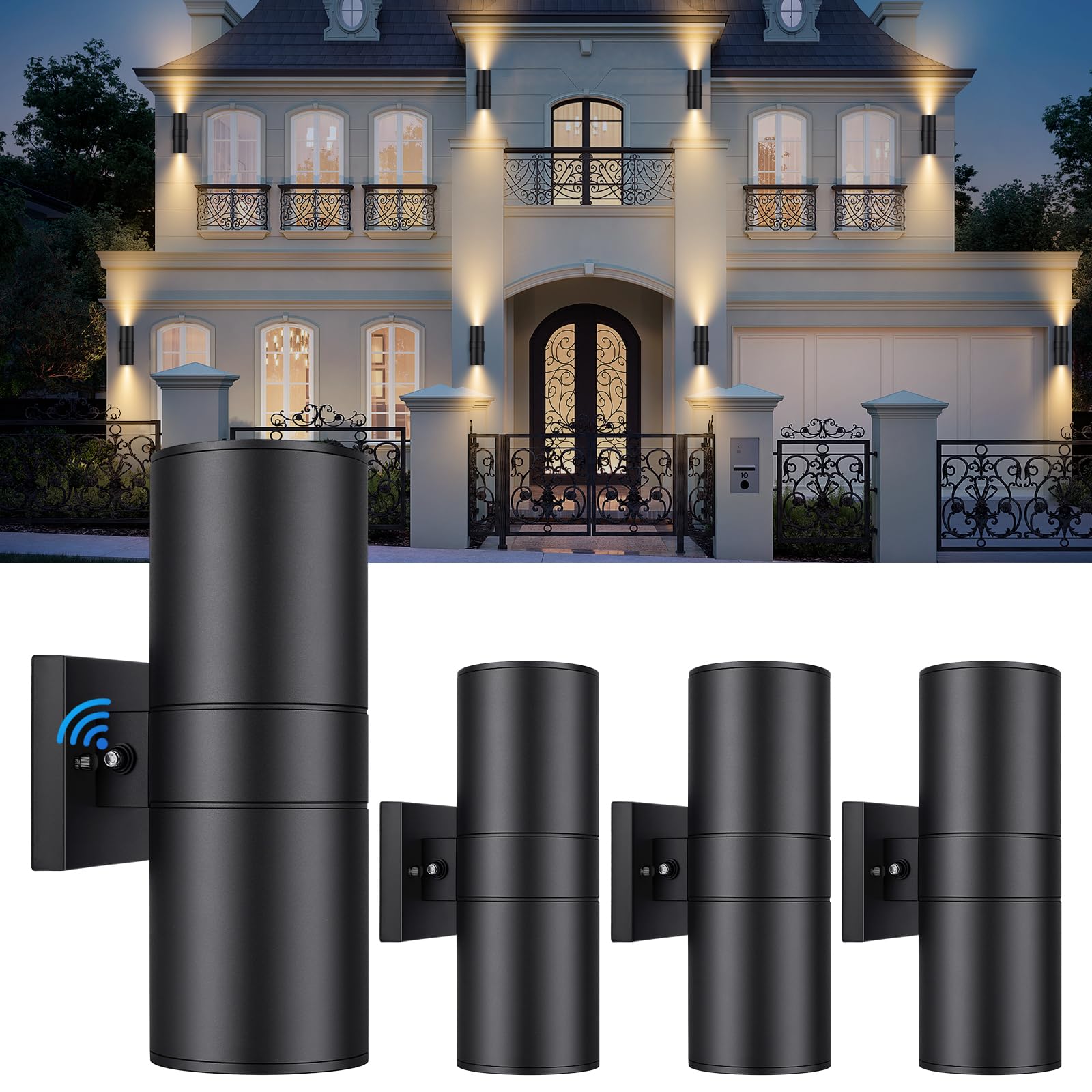 TOBUSA Black Exterior Lighting Fixtures Wall Mount Dusk to Dawn, Modern Outdoor Wall Lights for House Waterproof, 2-Light Up and